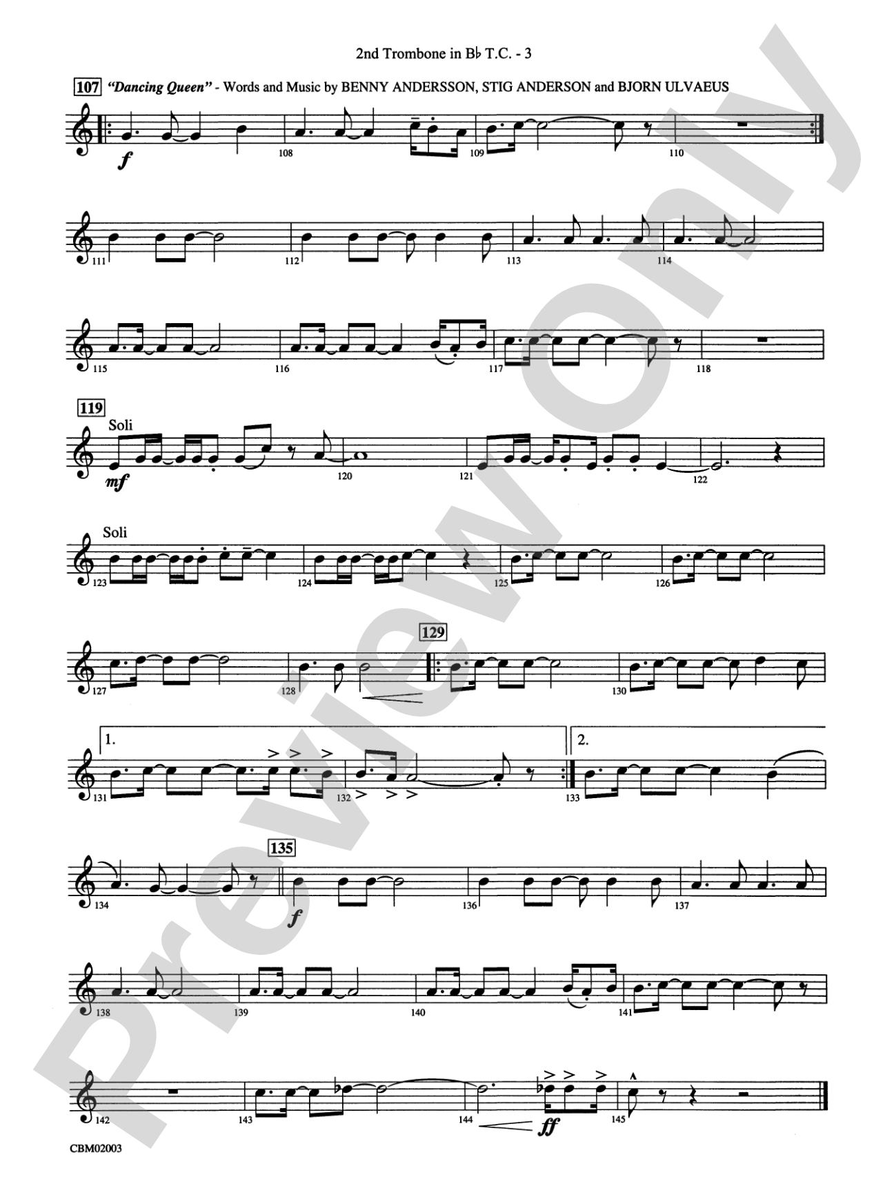 Mamma Mia! -- Highlights from the Broadway Musical: (wp) 2nd B-flat Trombone T.C.
