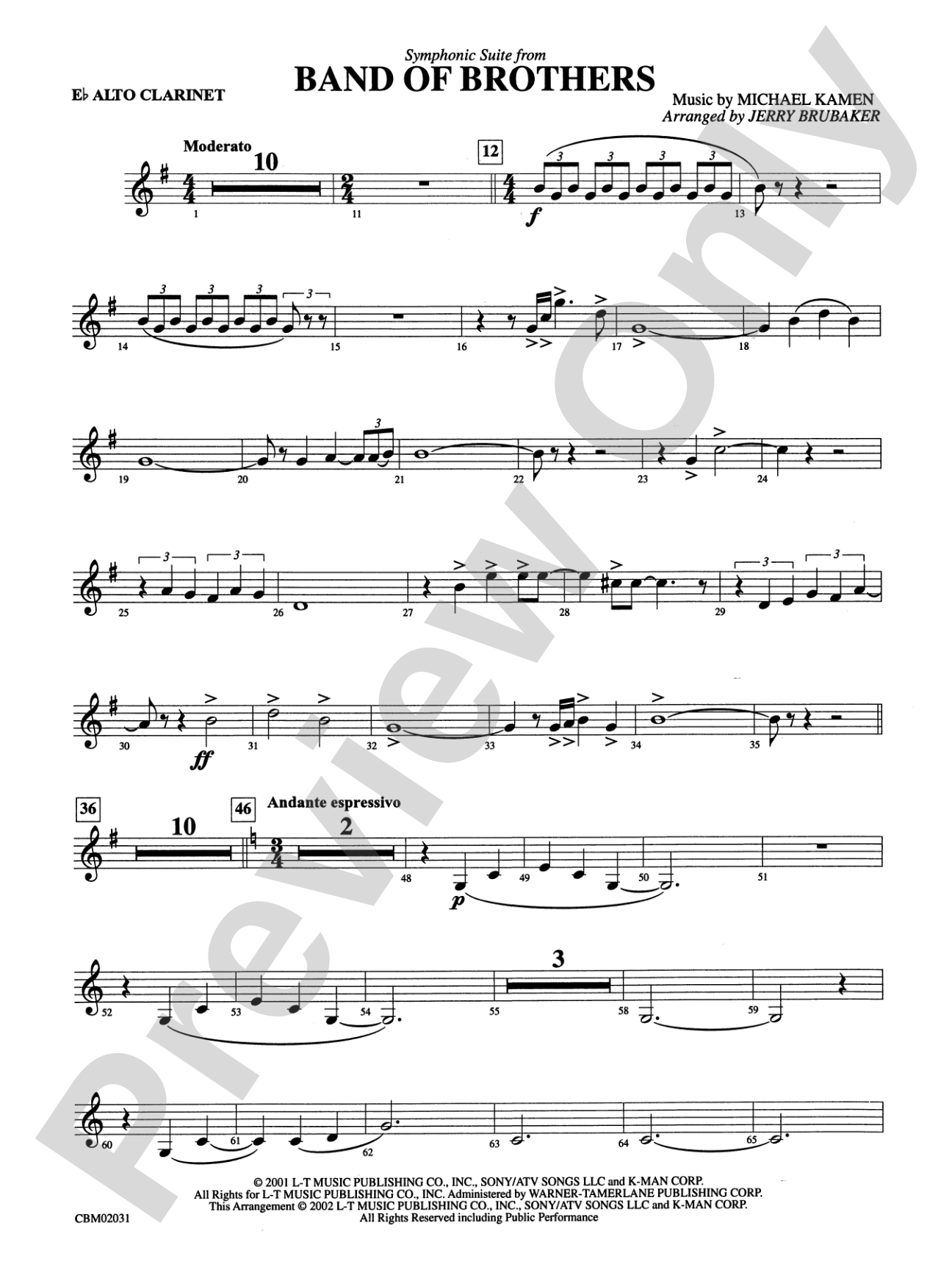 Band of Brothers, Symphonic Suite from: E-flat Alto Clarinet