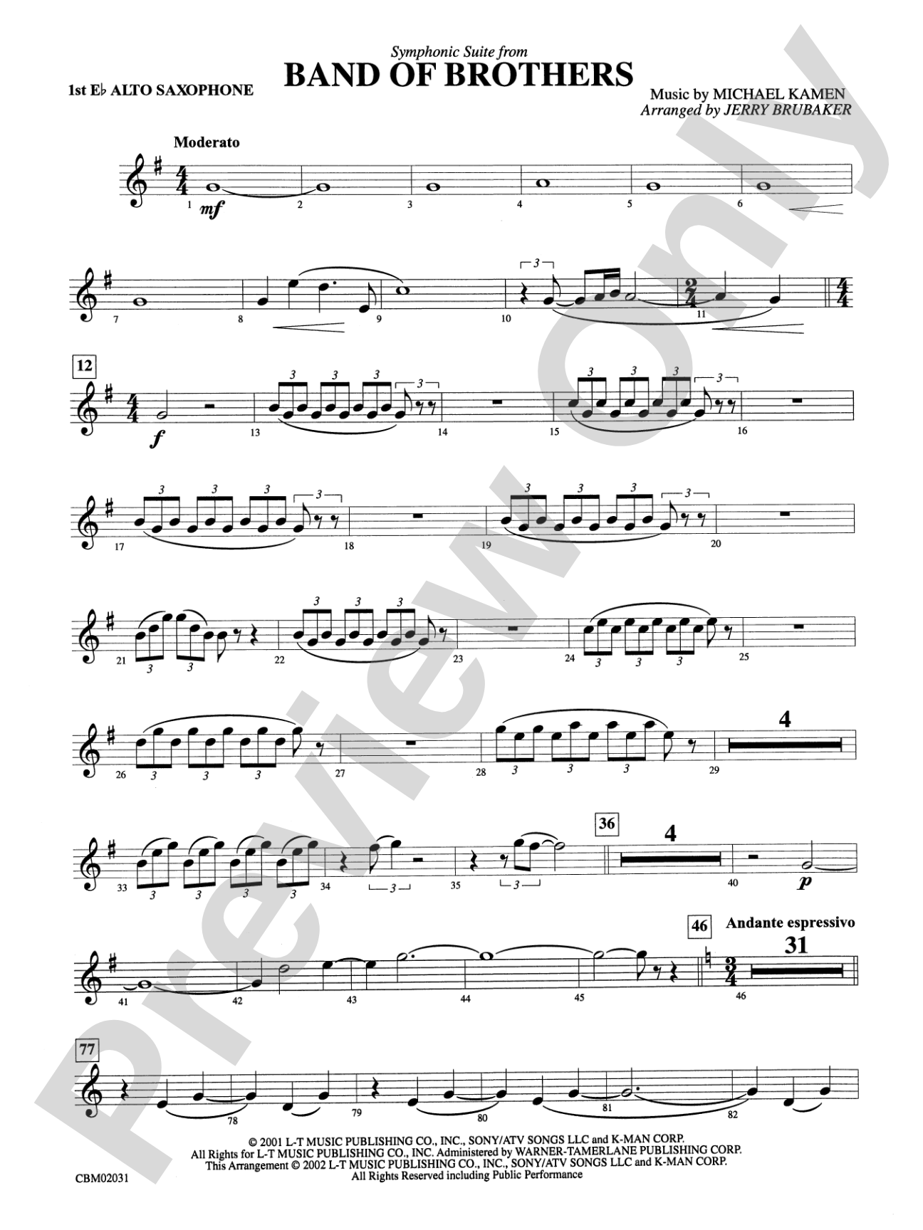 Band of Brothers, Symphonic Suite from: E-flat Alto Saxophone