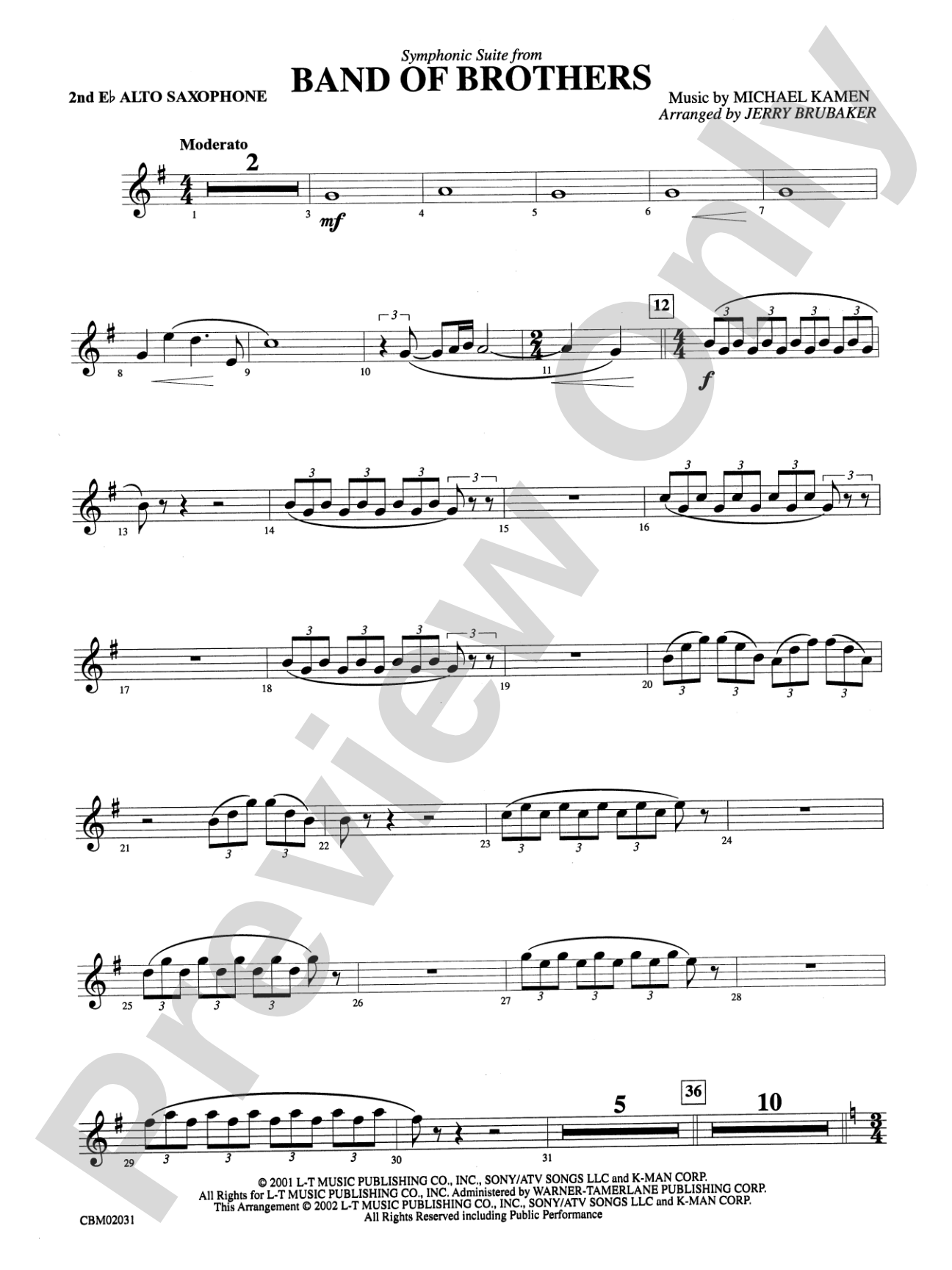 Band of Brothers, Symphonic Suite from: 2nd E-flat Alto Saxophone