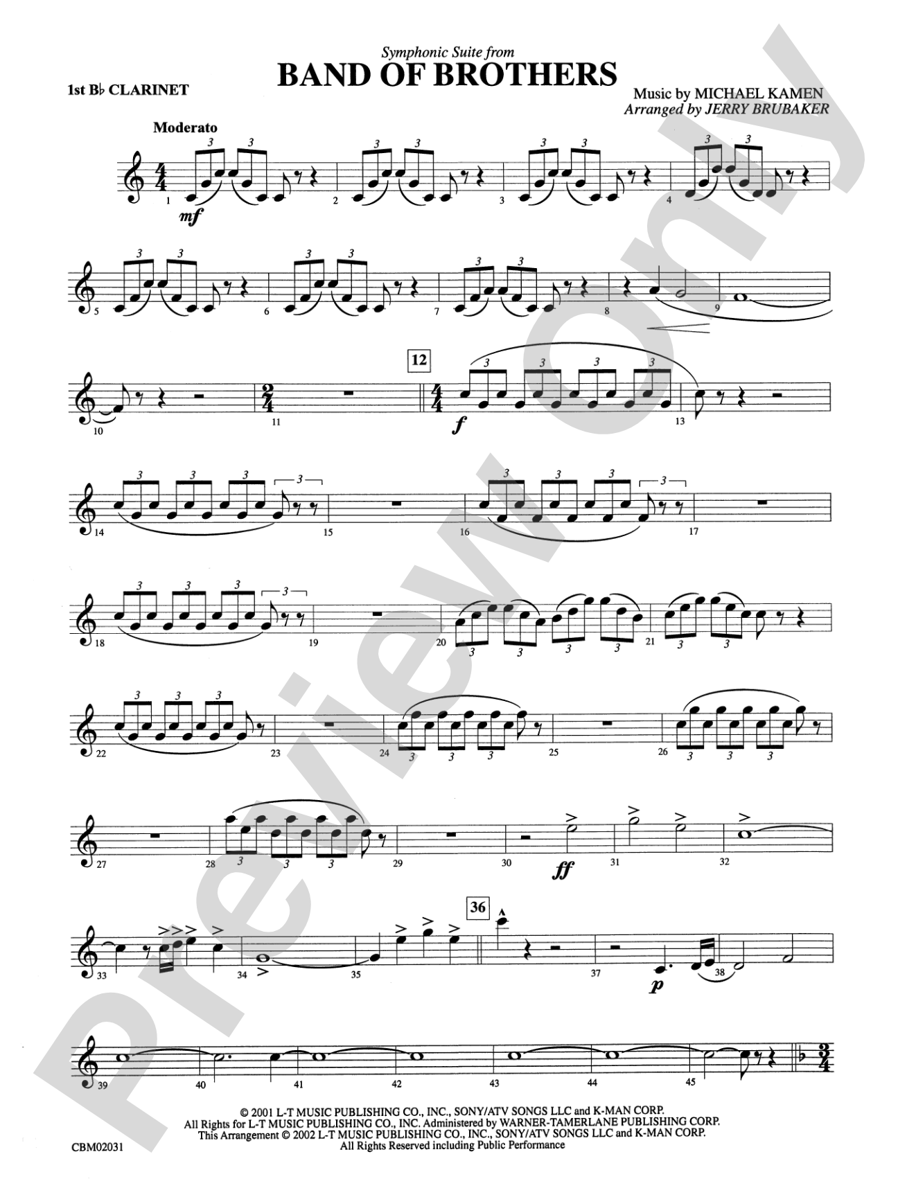 Band of Brothers, Symphonic Suite from: 1st B-flat Clarinet