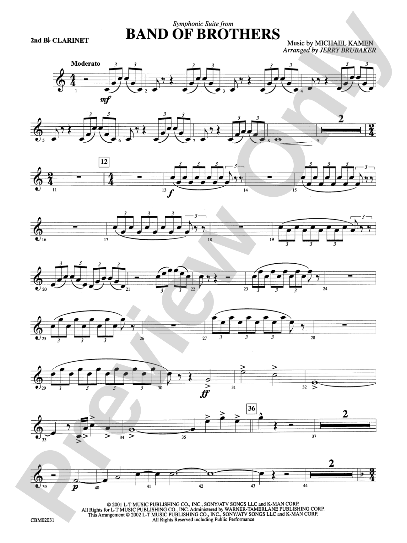 Band of Brothers, Symphonic Suite from: 2nd B-flat Clarinet