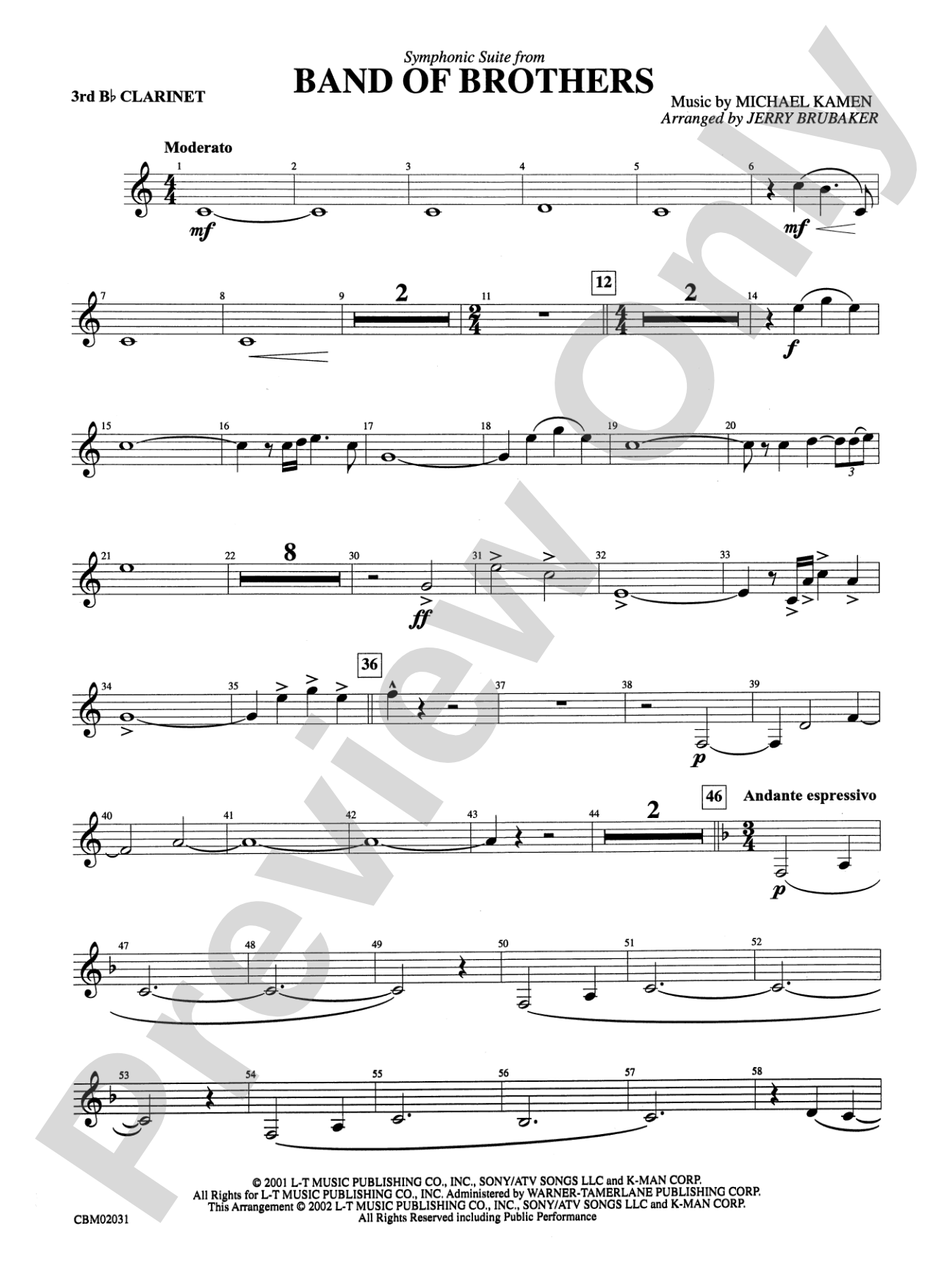 Band of Brothers, Symphonic Suite from: 3rd B-flat Clarinet