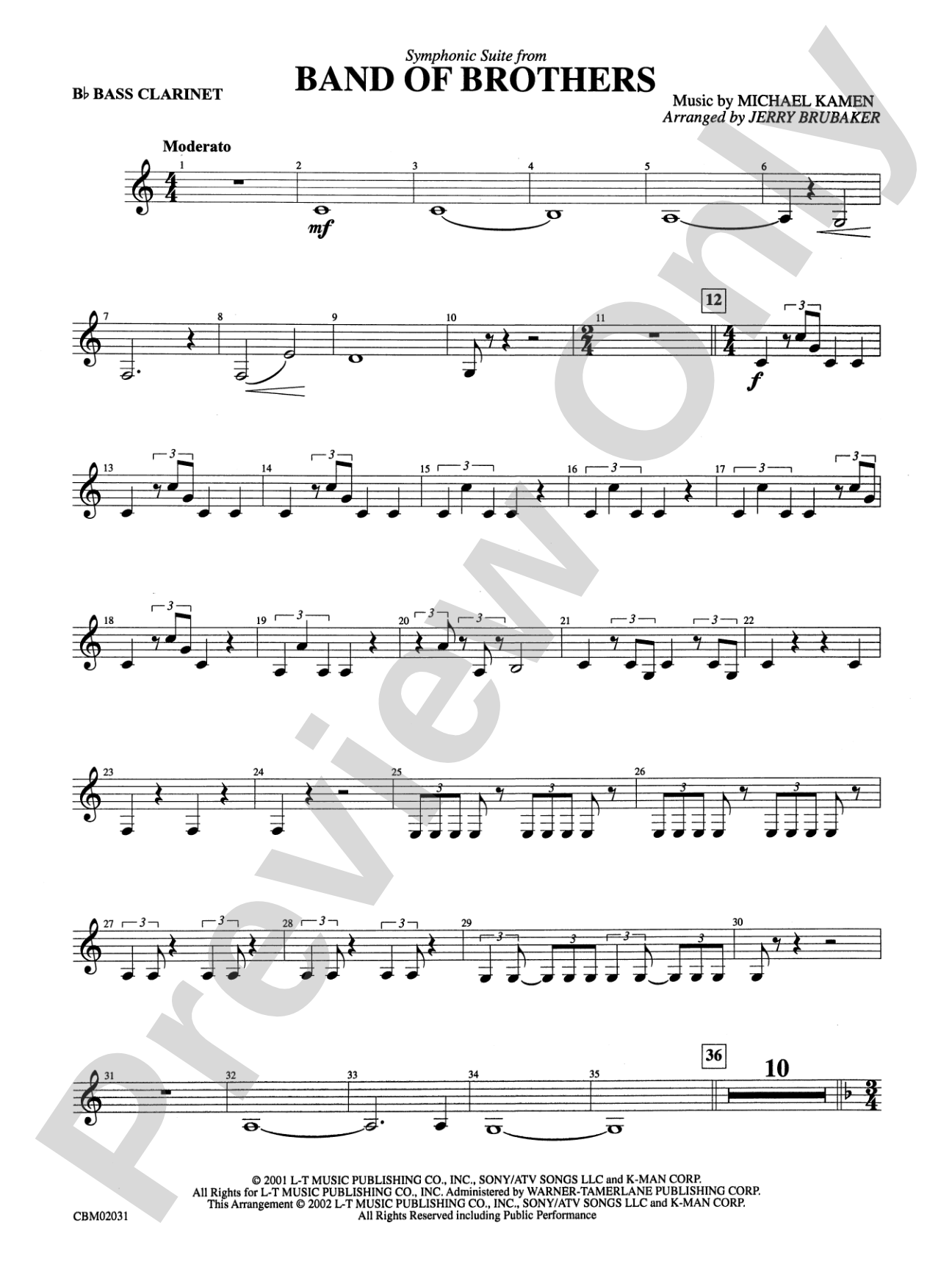 Band of Brothers, Symphonic Suite from: B-flat Bass Clarinet