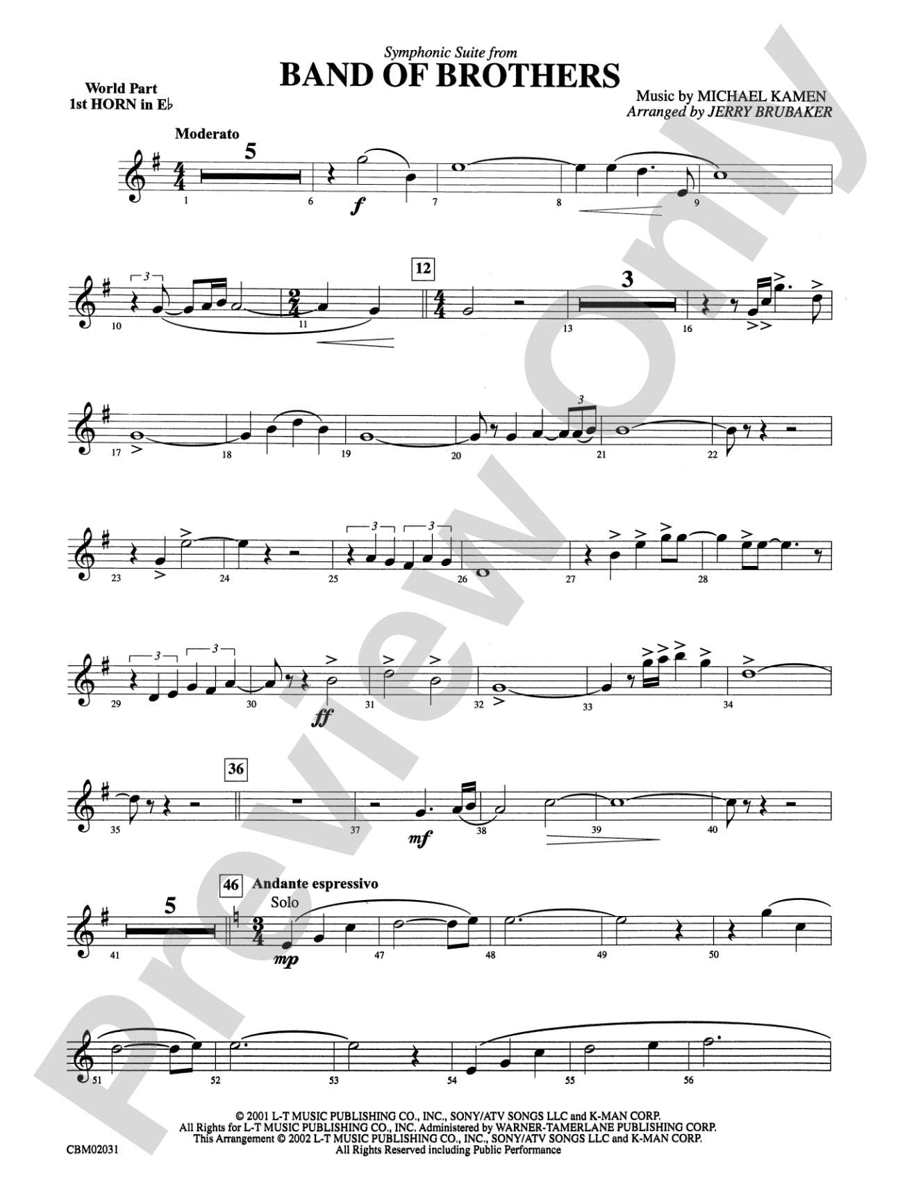 Band of Brothers, Symphonic Suite from: WP 1st Horn in E-flat