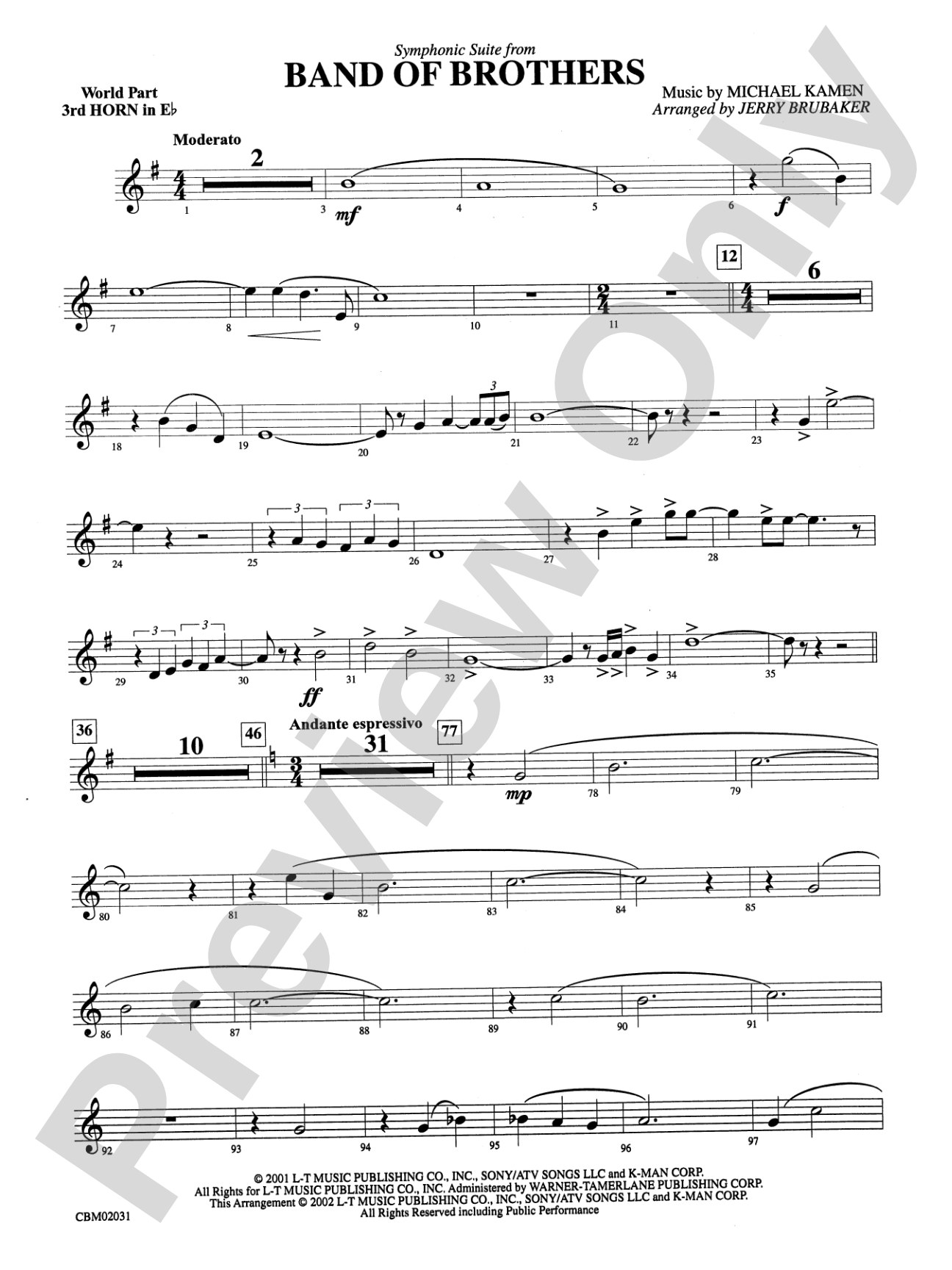 Band of Brothers, Symphonic Suite from: WP 3rd Horn in E-flat