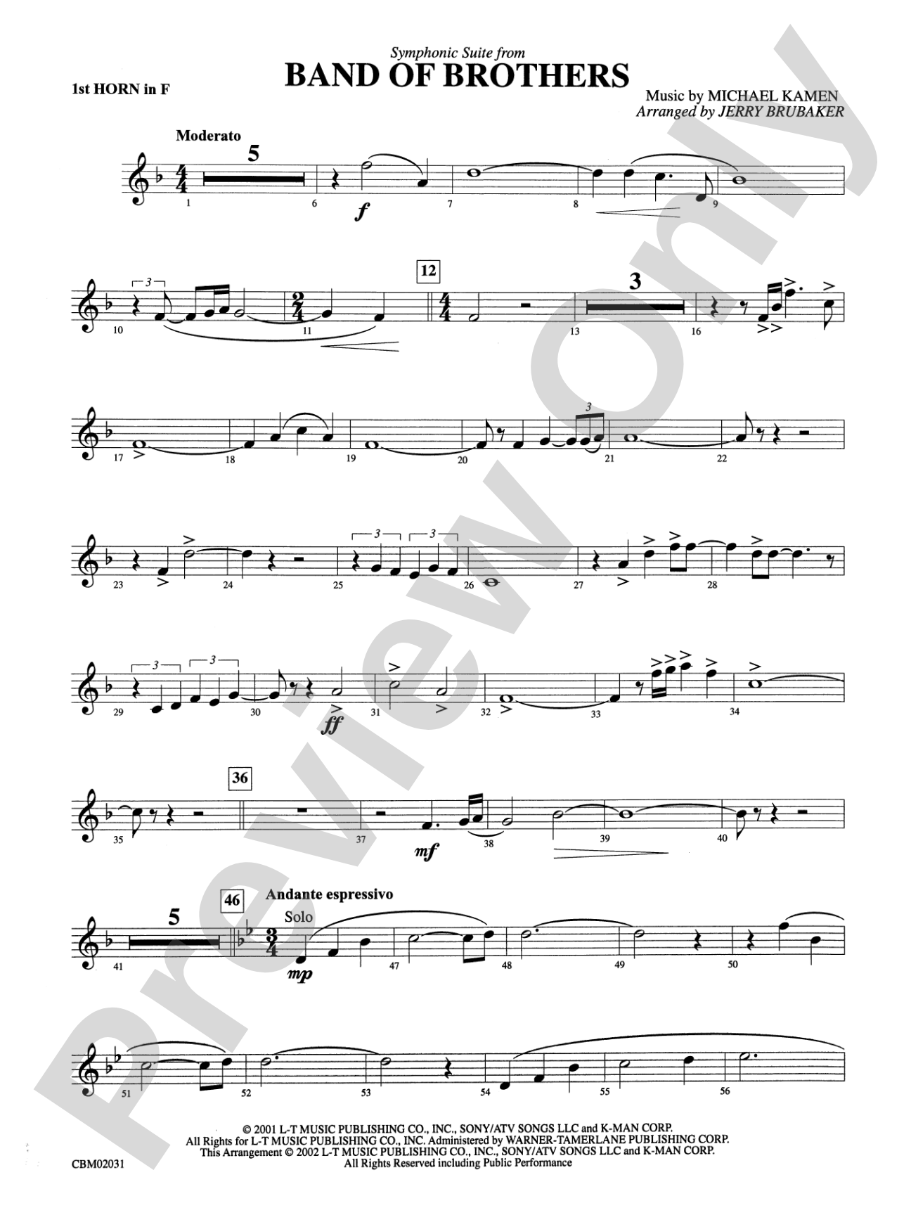 Band of Brothers, Symphonic Suite from: 1st F Horn