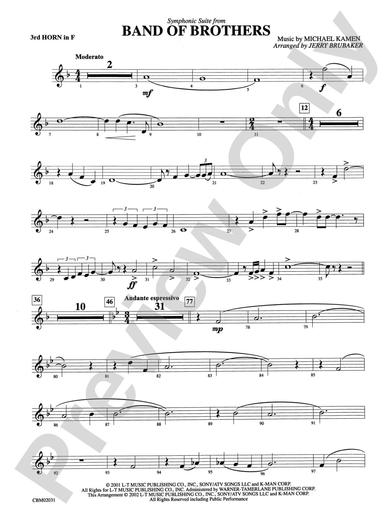 Band of Brothers, Symphonic Suite from: 3rd F Horn