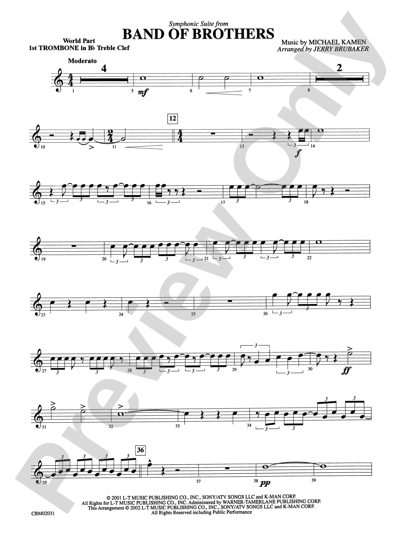 Band of Brothers, Symphonic Suite from: WP 1st B-flat Trombone T.C.