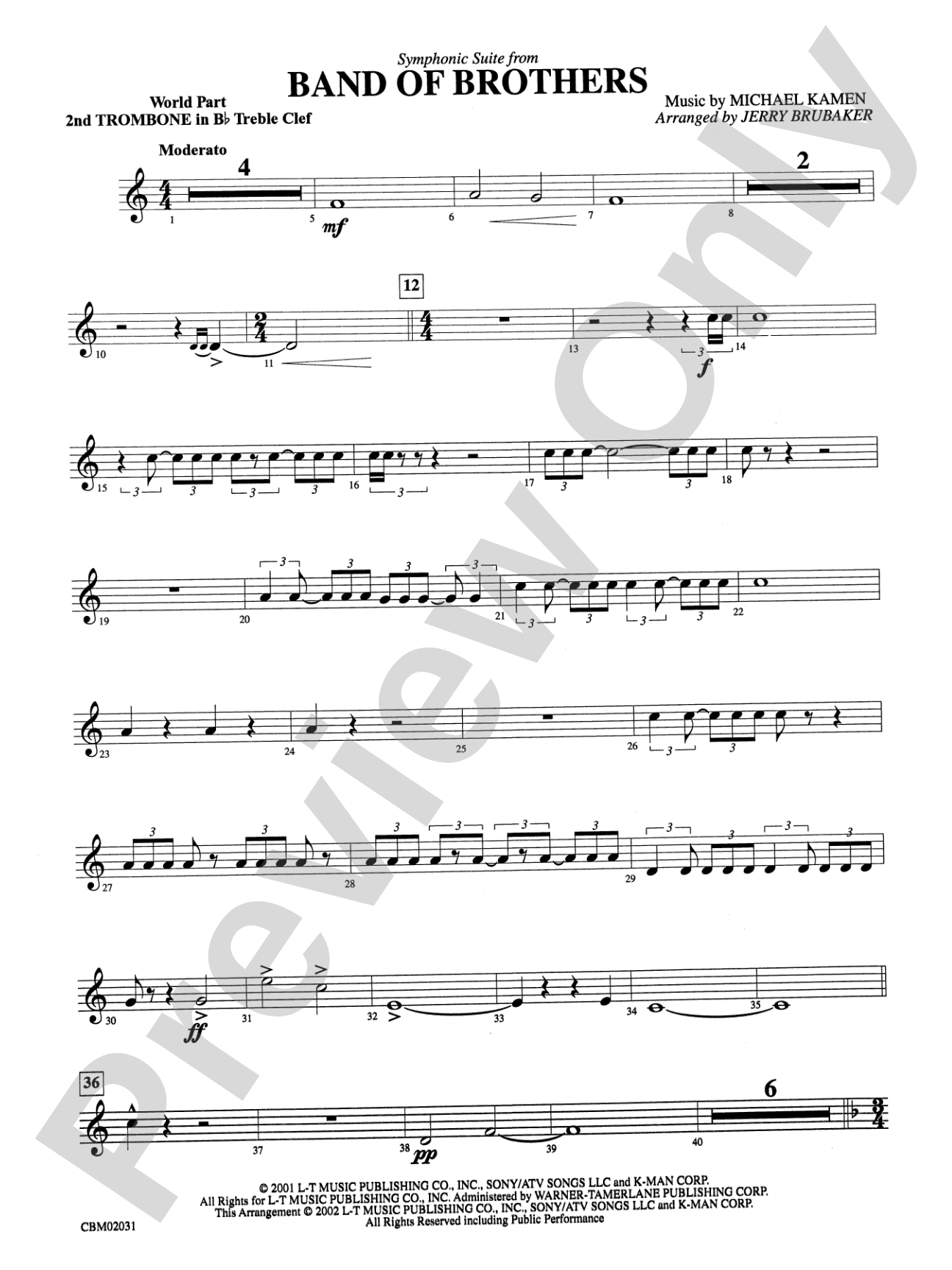 Band of Brothers, Symphonic Suite from: WP 2nd B-flat Trombone T.C.