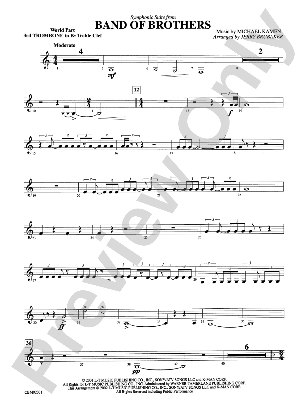 Band of Brothers, Symphonic Suite from: WP 3rd B-flat Trombone T.C.