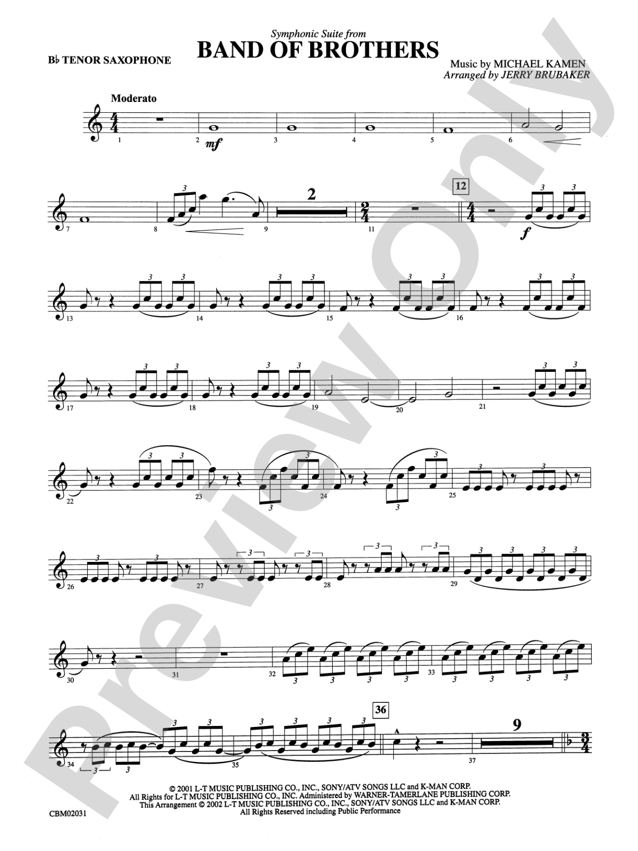 Band of Brothers, Symphonic Suite from: B-flat Tenor Saxophone