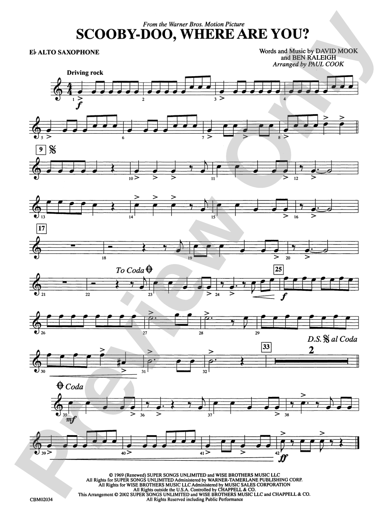 Scooby-Doo, Where Are You?, Theme from: E-flat Alto Saxophone