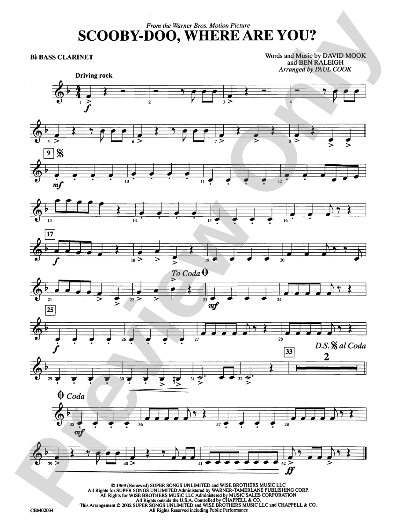 Scooby-Doo, Where Are You?, Theme from: B-flat Bass Clarinet