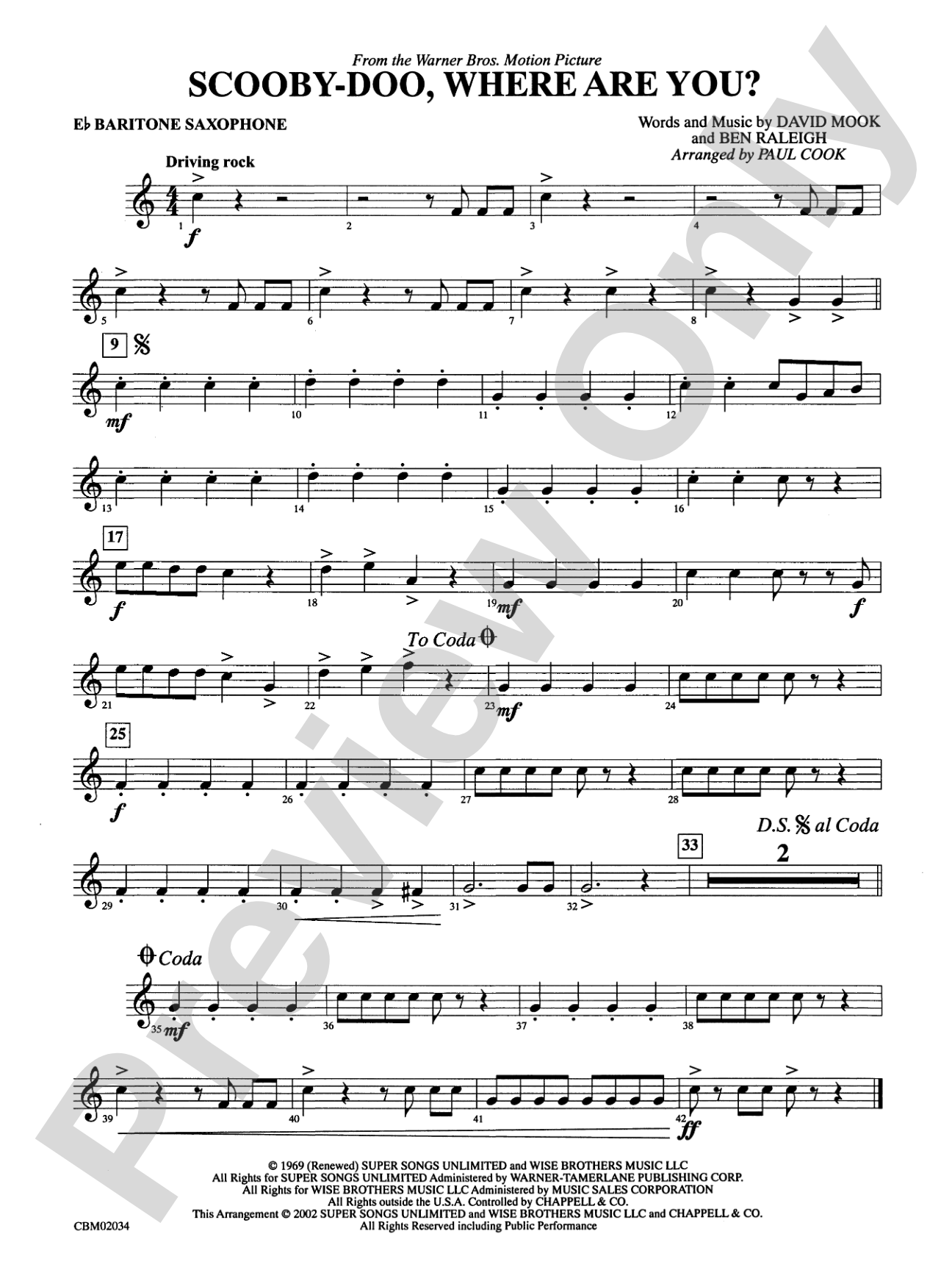 Scooby-Doo, Where Are You?, Theme from: E-flat Baritone Saxophone