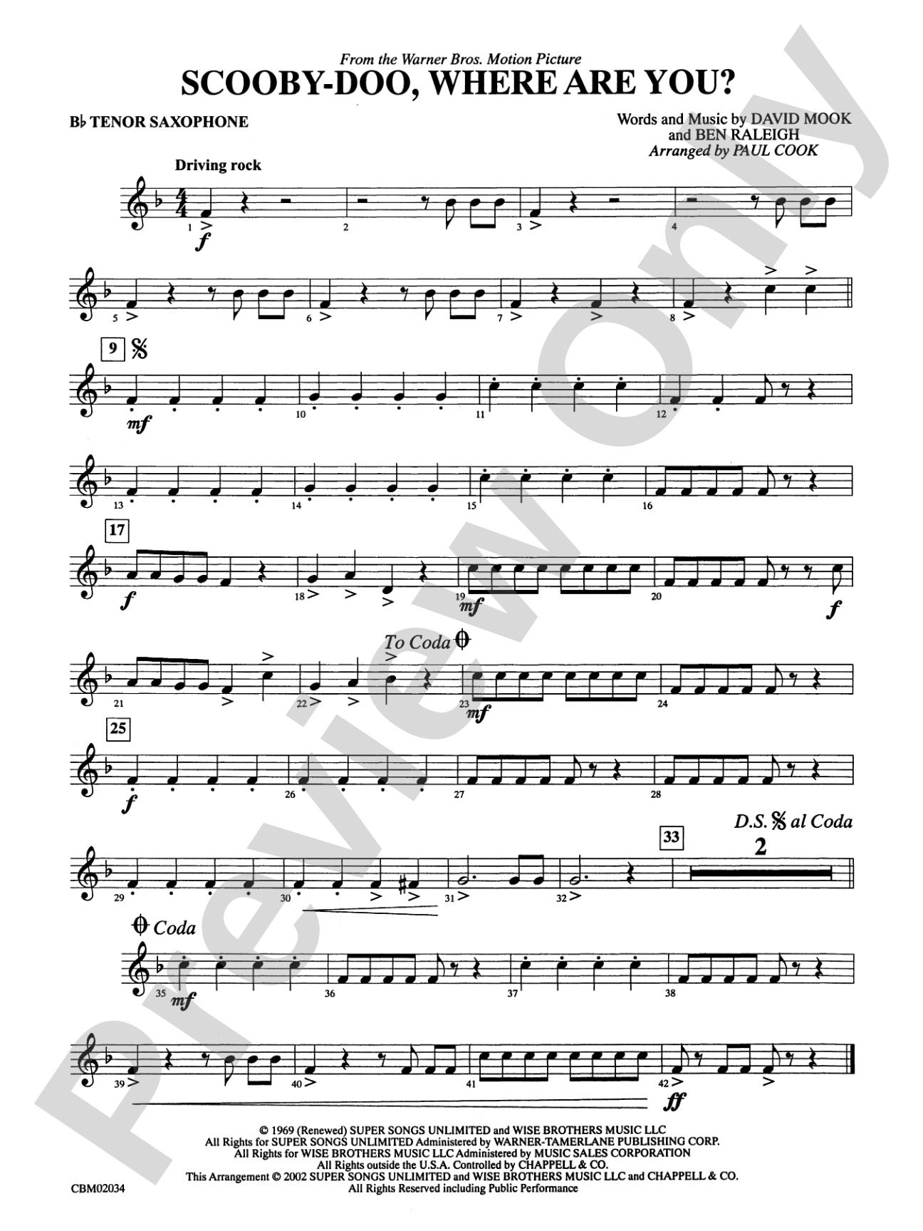 Scooby-Doo, Where Are You?, Theme from: B-flat Tenor Saxophone