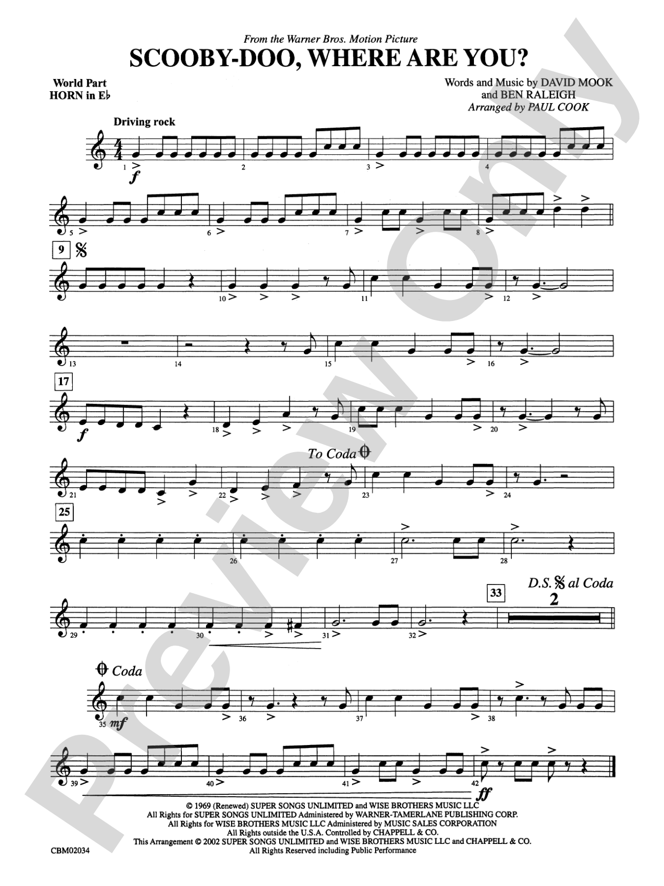 Scooby-Doo, Where Are You?, Theme from: (wp) 1st Horn in E-flat