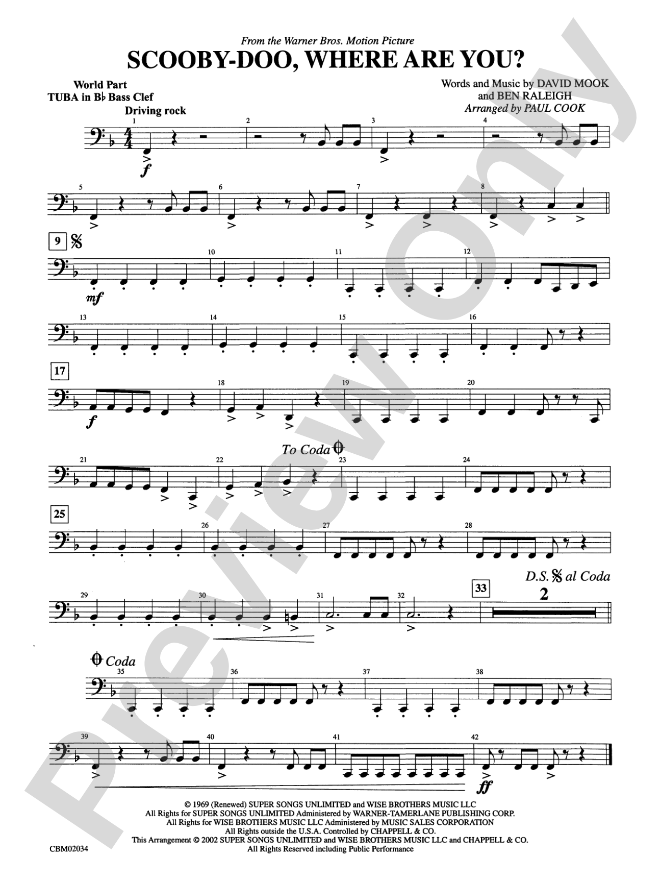 Scooby-Doo, Where Are You?, Theme from: (wp) B-flat Tuba B.C.