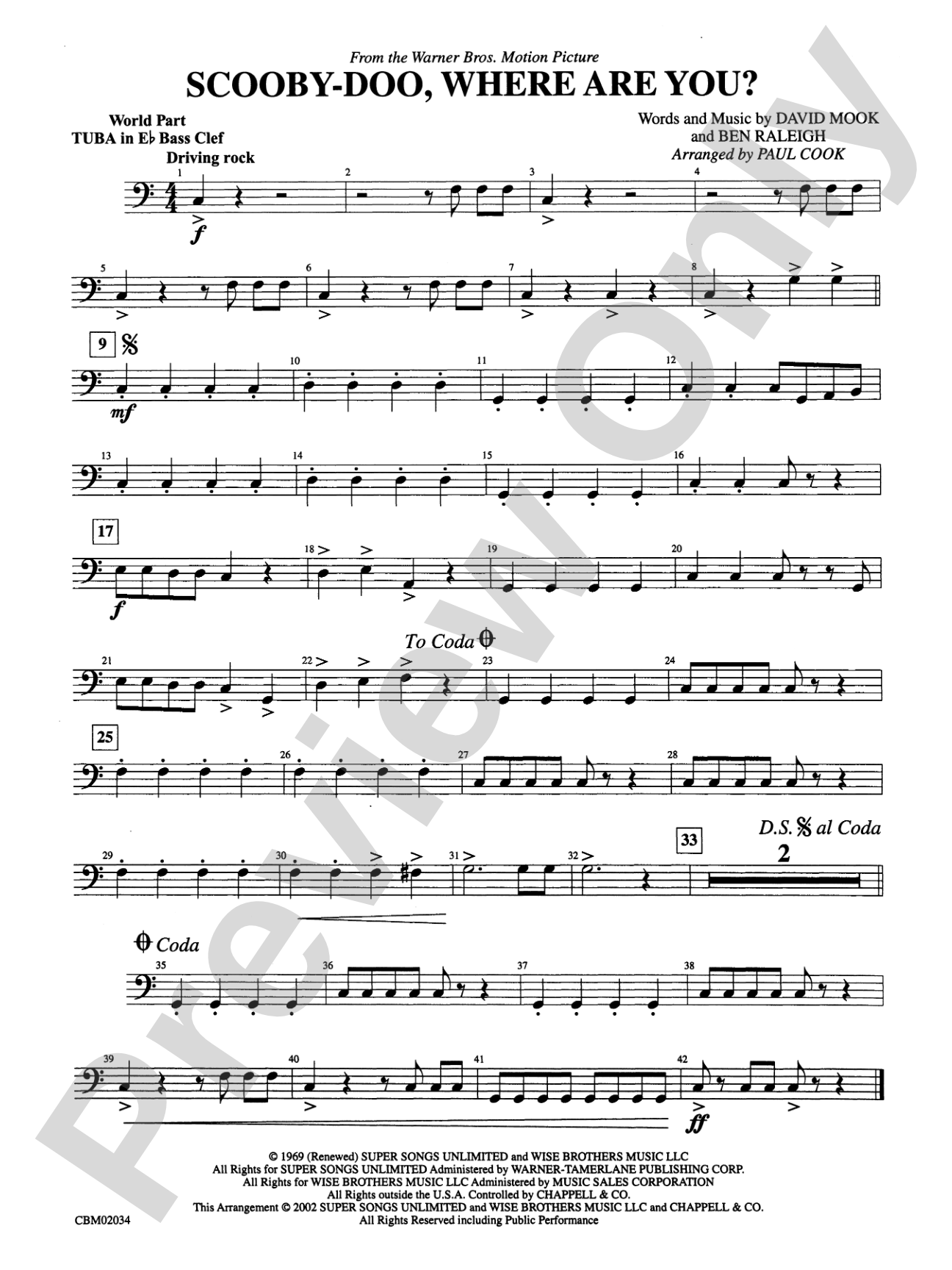 Scooby-Doo, Where Are You?, Theme from: (wp) E-flat Tuba B.C.