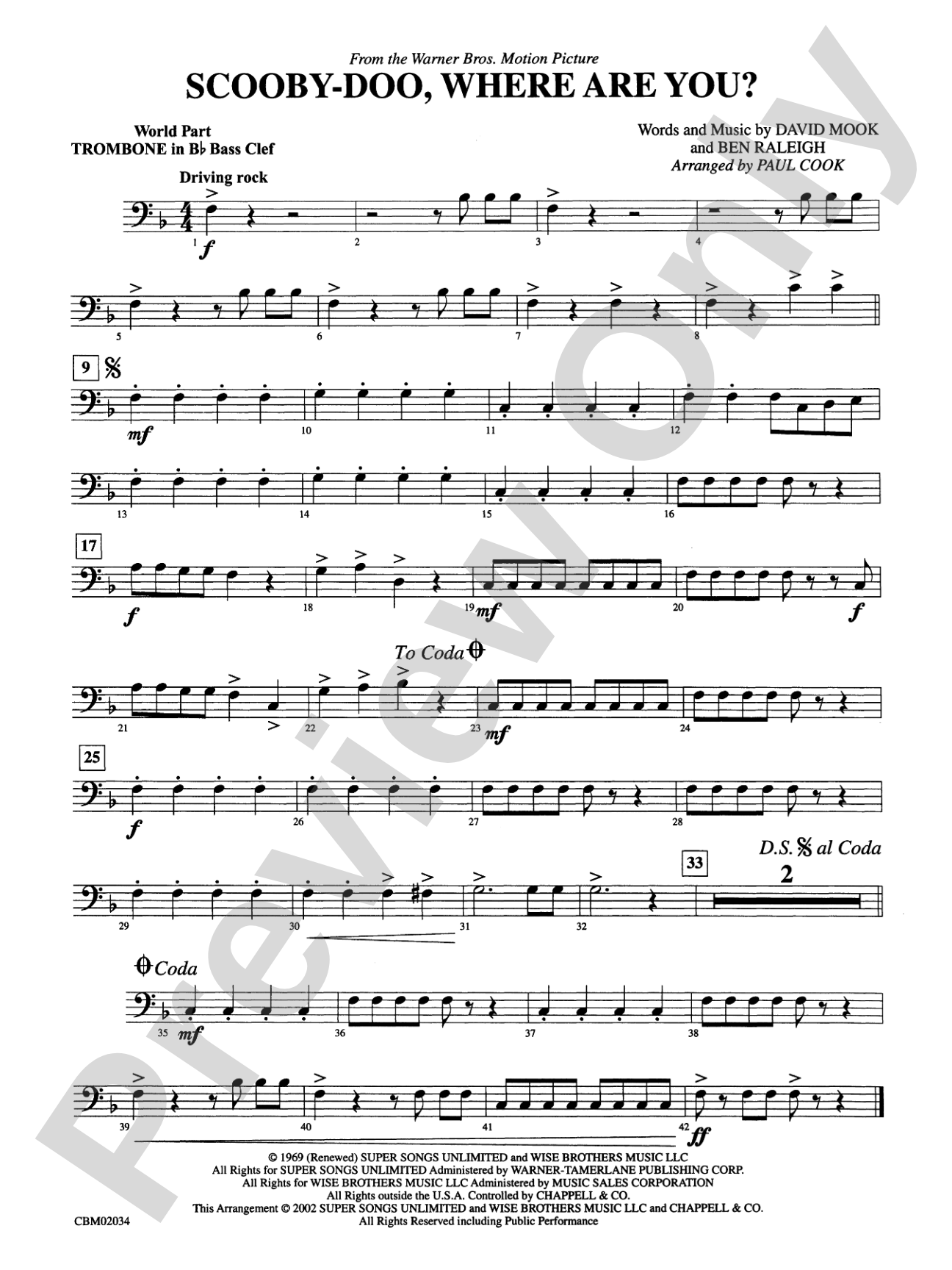 Scooby-Doo, Where Are You?, Theme from: (wp) 1st B-flat Trombone B.C.