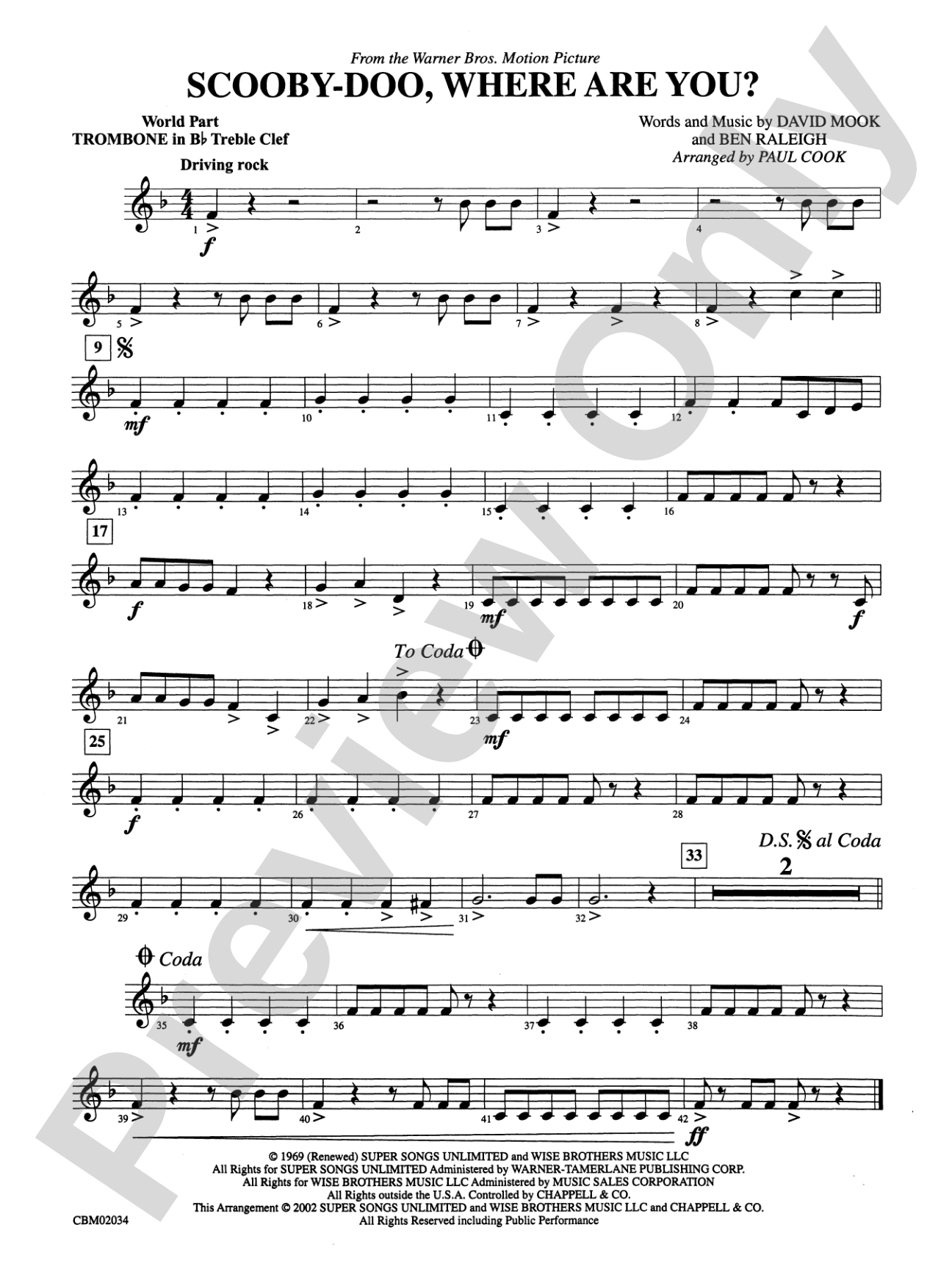 Scooby-Doo, Where Are You?, Theme from: (wp) 1st B-flat Trombone T.C.