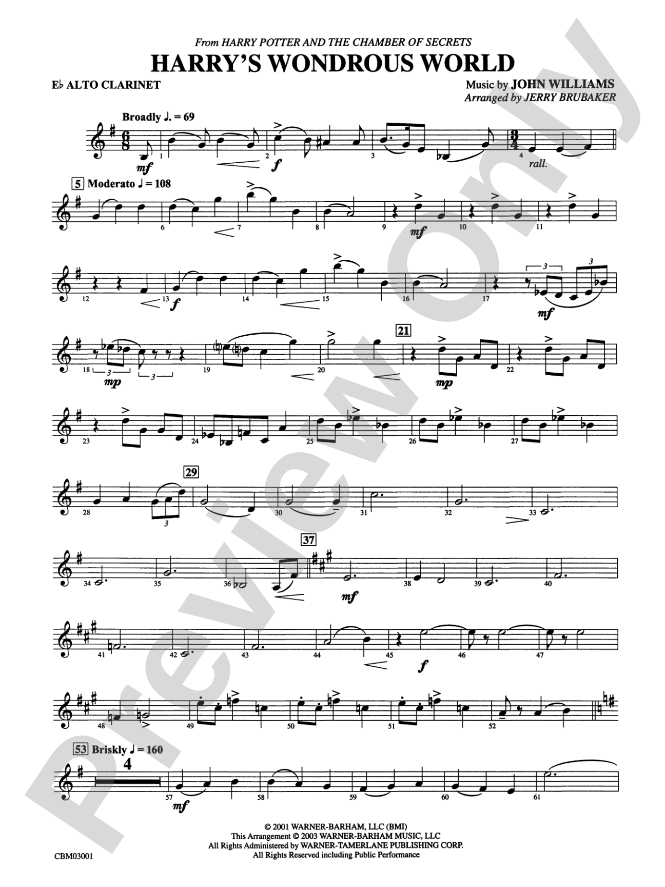 Harry's Wondrous World (from Harry Potter and the Chamber of Secrets): E-flat Alto Clarinet