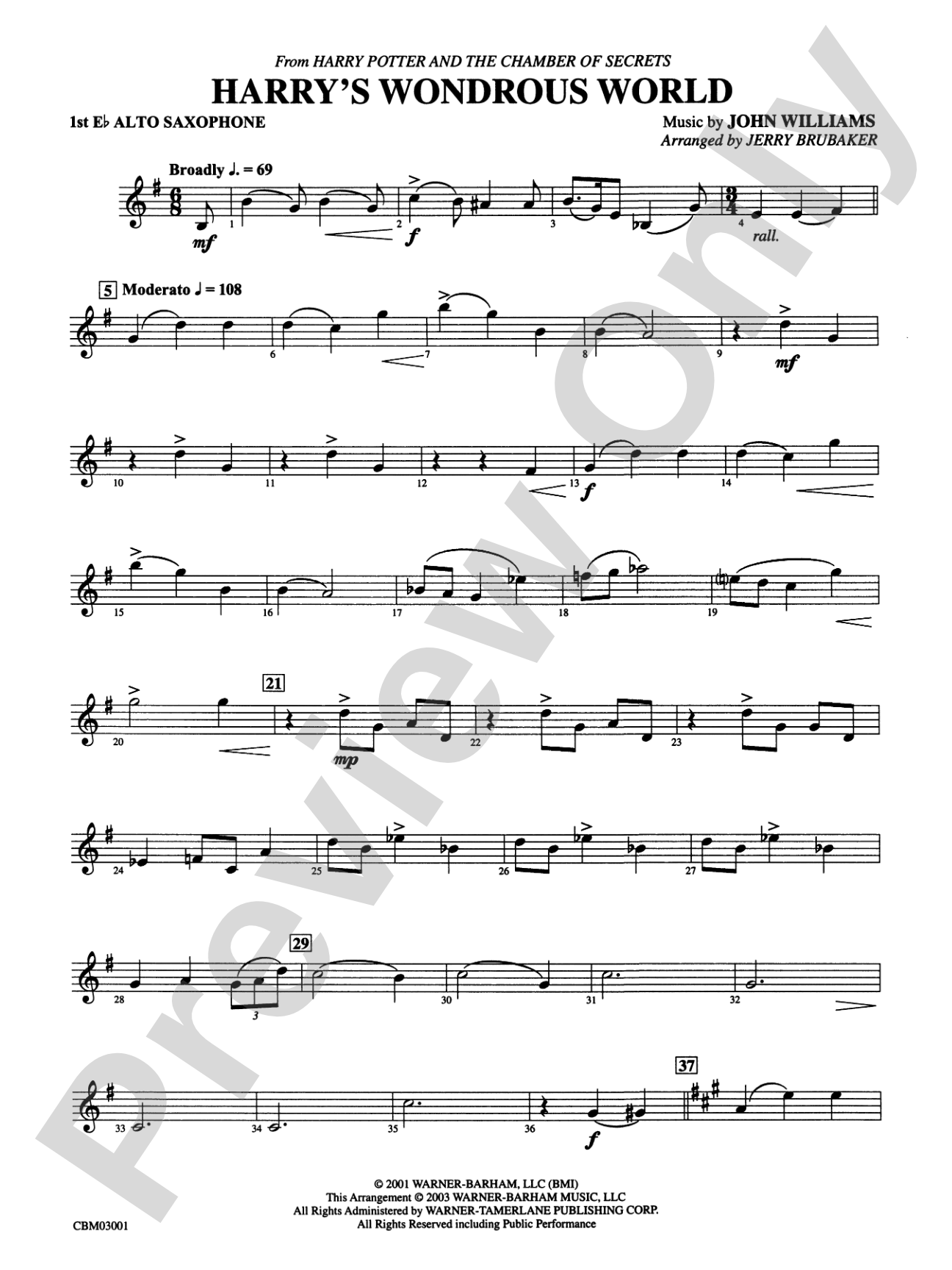 Harry's Wondrous World (from Harry Potter and the Chamber of Secrets): E-flat Alto Saxophone