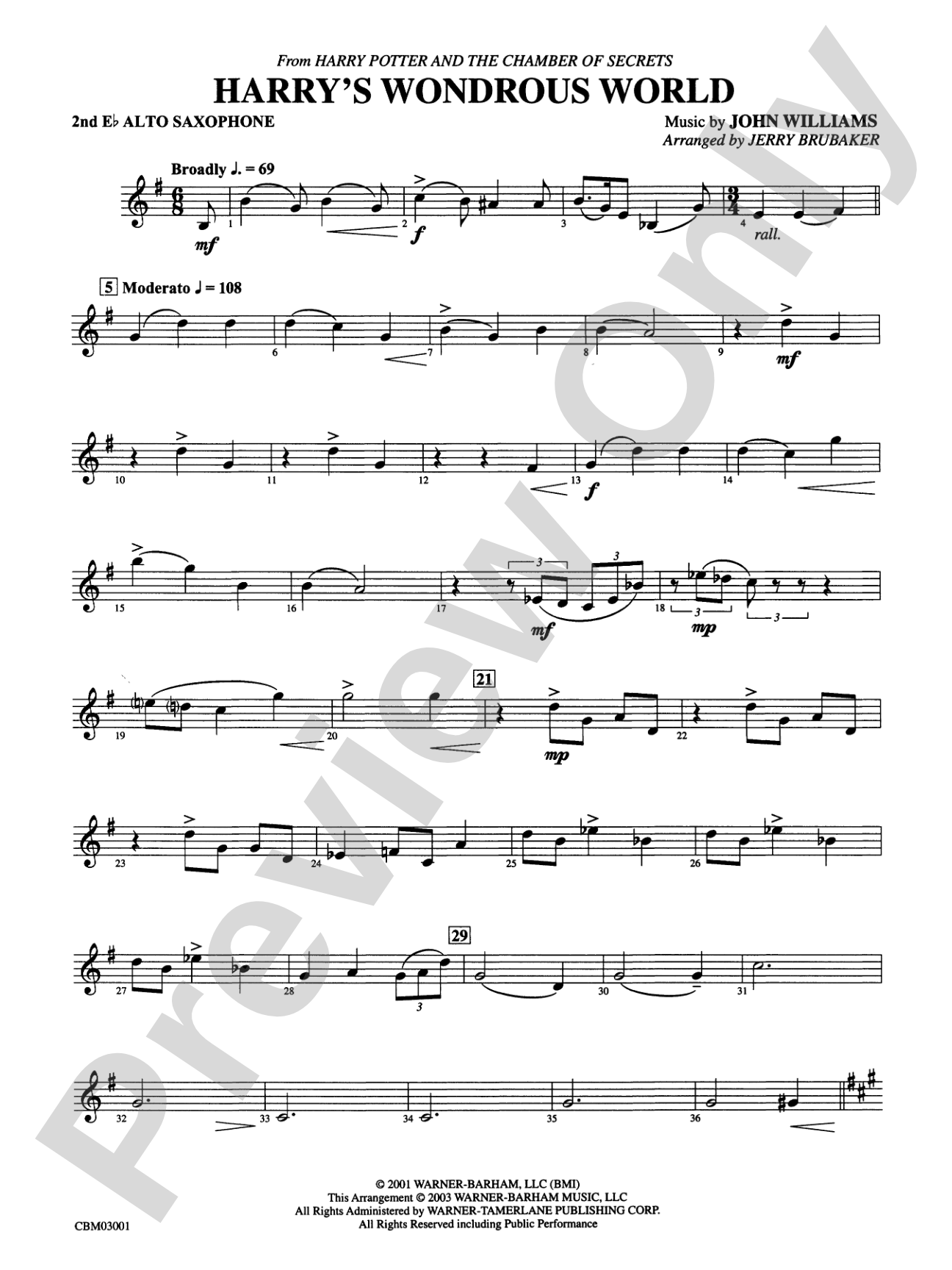 Harry's Wondrous World (from Harry Potter and the Chamber of Secrets): 2nd E-flat Alto Saxophone