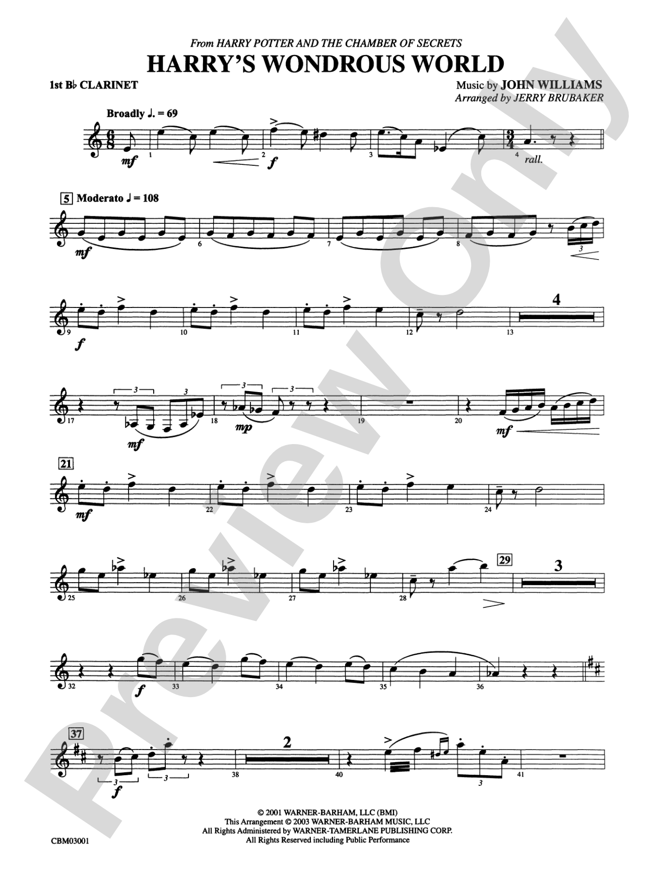 Harry's Wondrous World (from Harry Potter and the Chamber of Secrets): 1st B-flat Clarinet