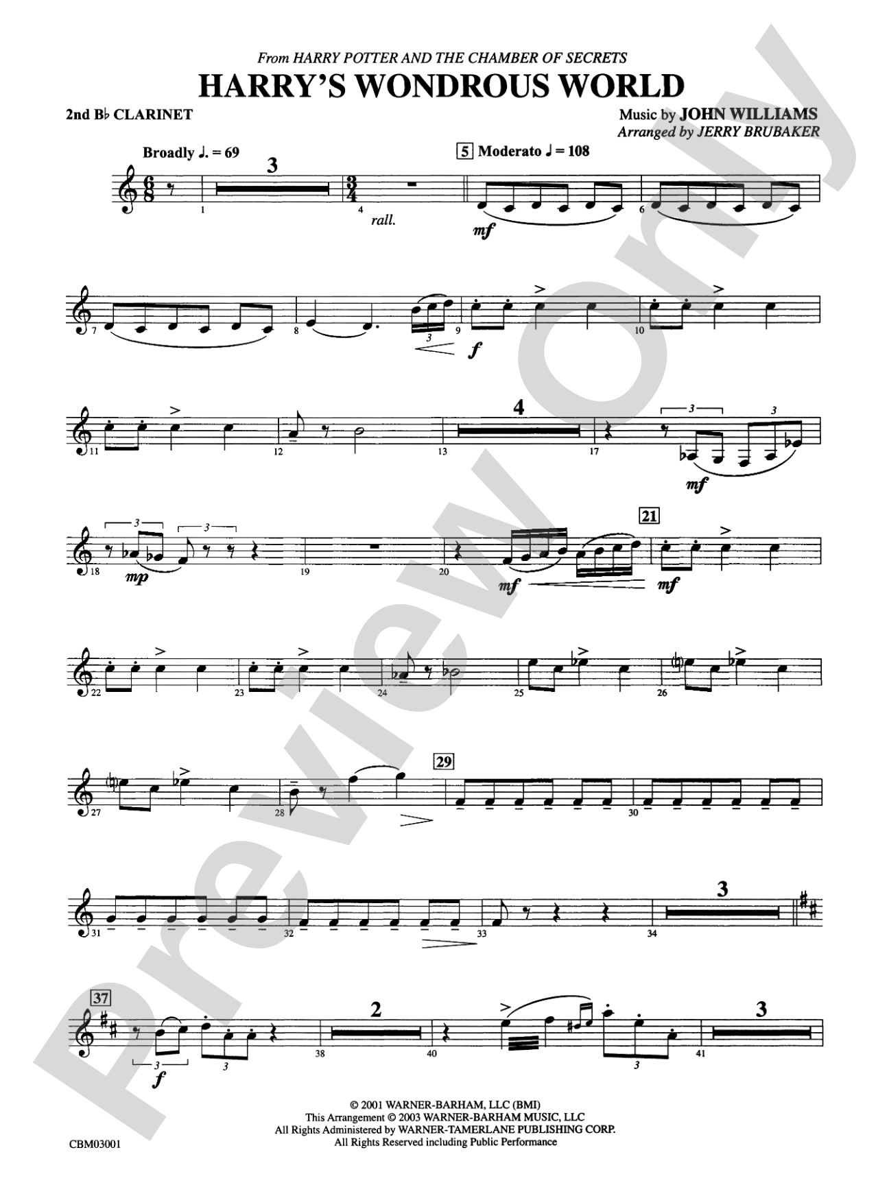 Harry's Wondrous World (from Harry Potter and the Chamber of Secrets): 2nd B-flat Clarinet