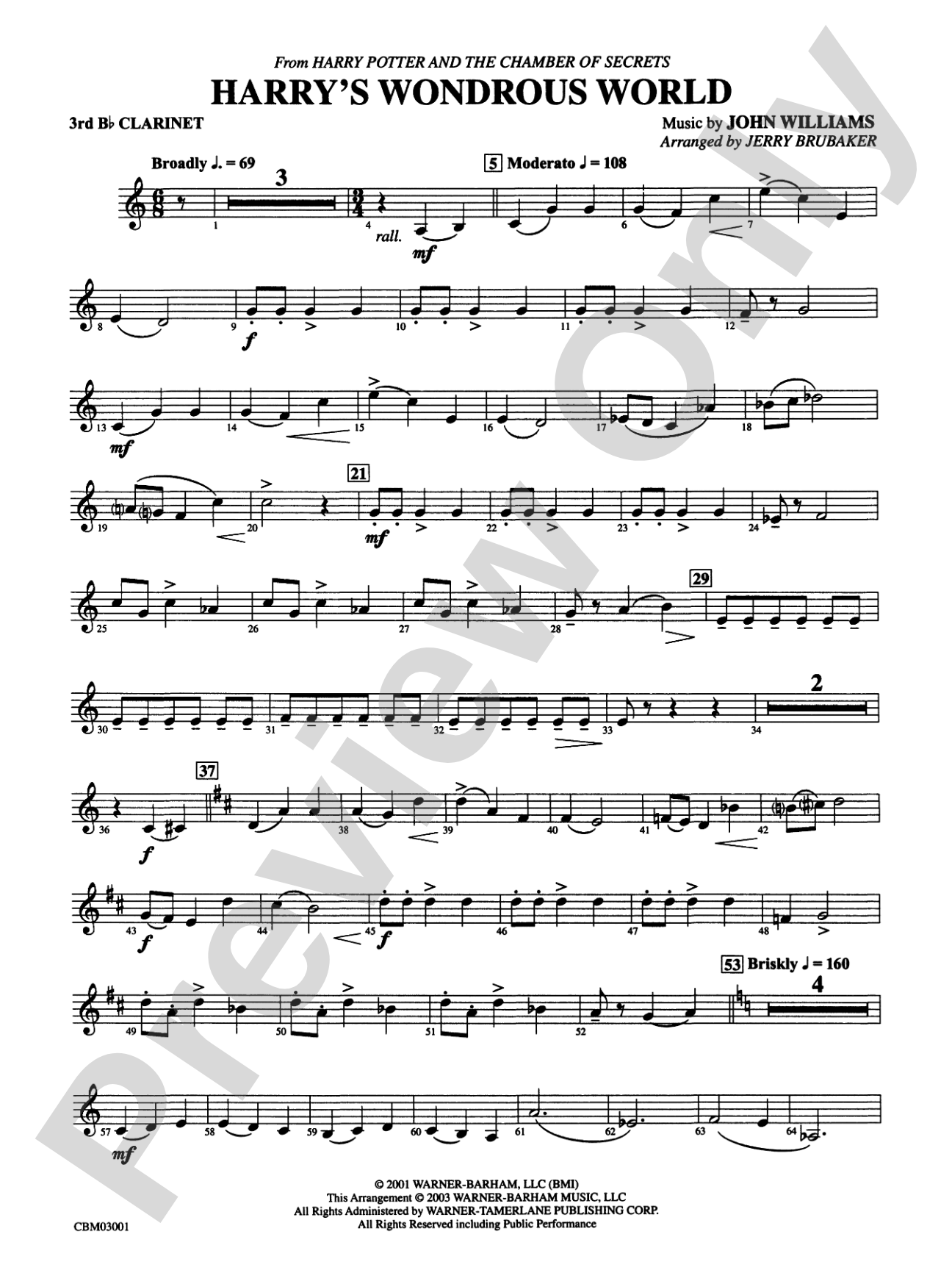Harry's Wondrous World (from Harry Potter and the Chamber of Secrets): 3rd B-flat Clarinet