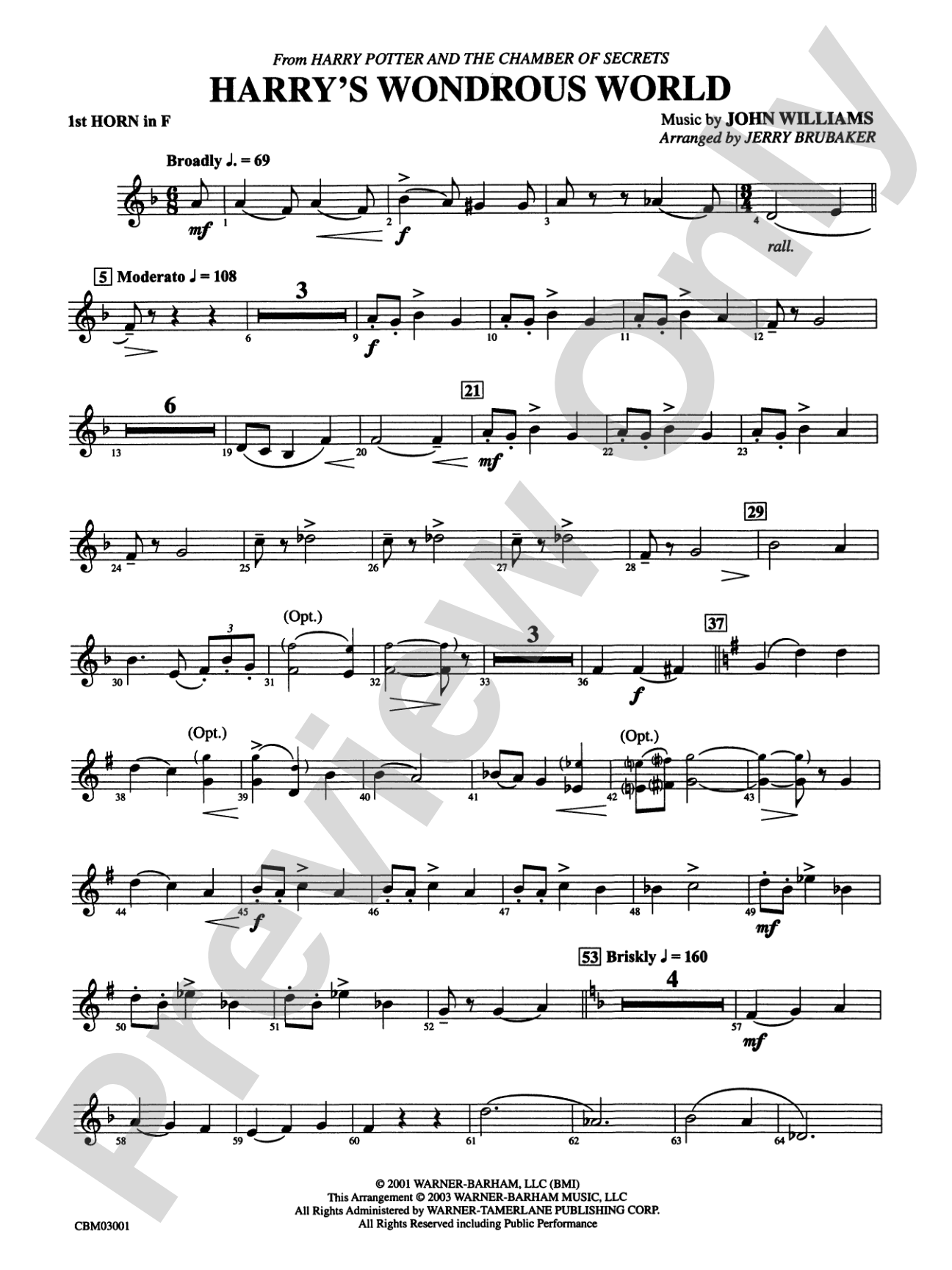 Harry's Wondrous World (from Harry Potter and the Chamber of Secrets): 1st F Horn