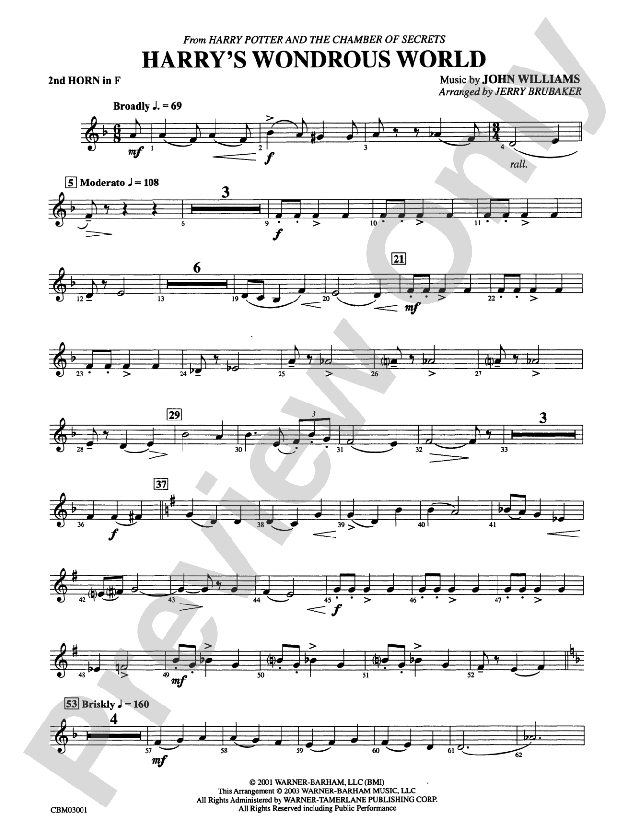Harry's Wondrous World (from Harry Potter and the Chamber of Secrets): 2nd F Horn