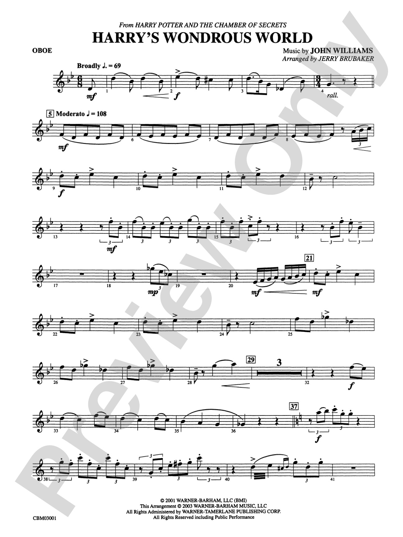 Harry's Wondrous World (from Harry Potter and the Chamber of Secrets): Oboe