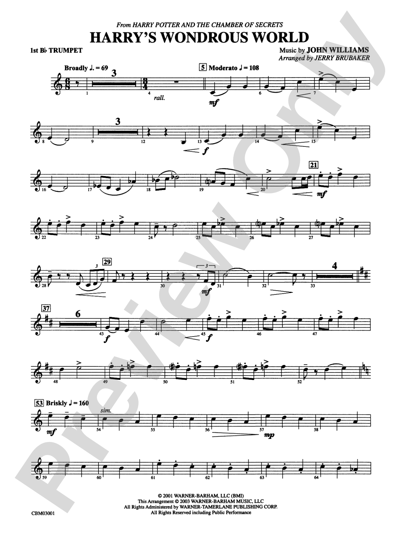 Harry's Wondrous World (from Harry Potter and the Chamber of Secrets): 1st B-flat Trumpet