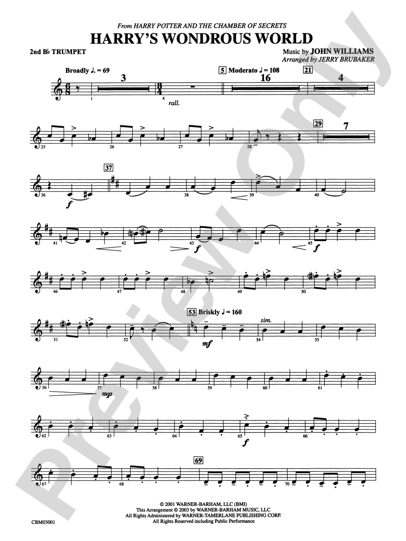 Harry's Wondrous World (from Harry Potter and the Chamber of Secrets): 2nd B-flat Trumpet
