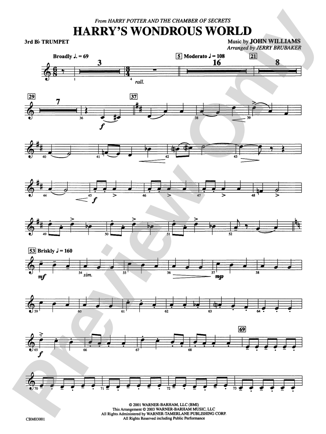 Harry's Wondrous World (from Harry Potter and the Chamber of Secrets): 3rd B-flat Trumpet