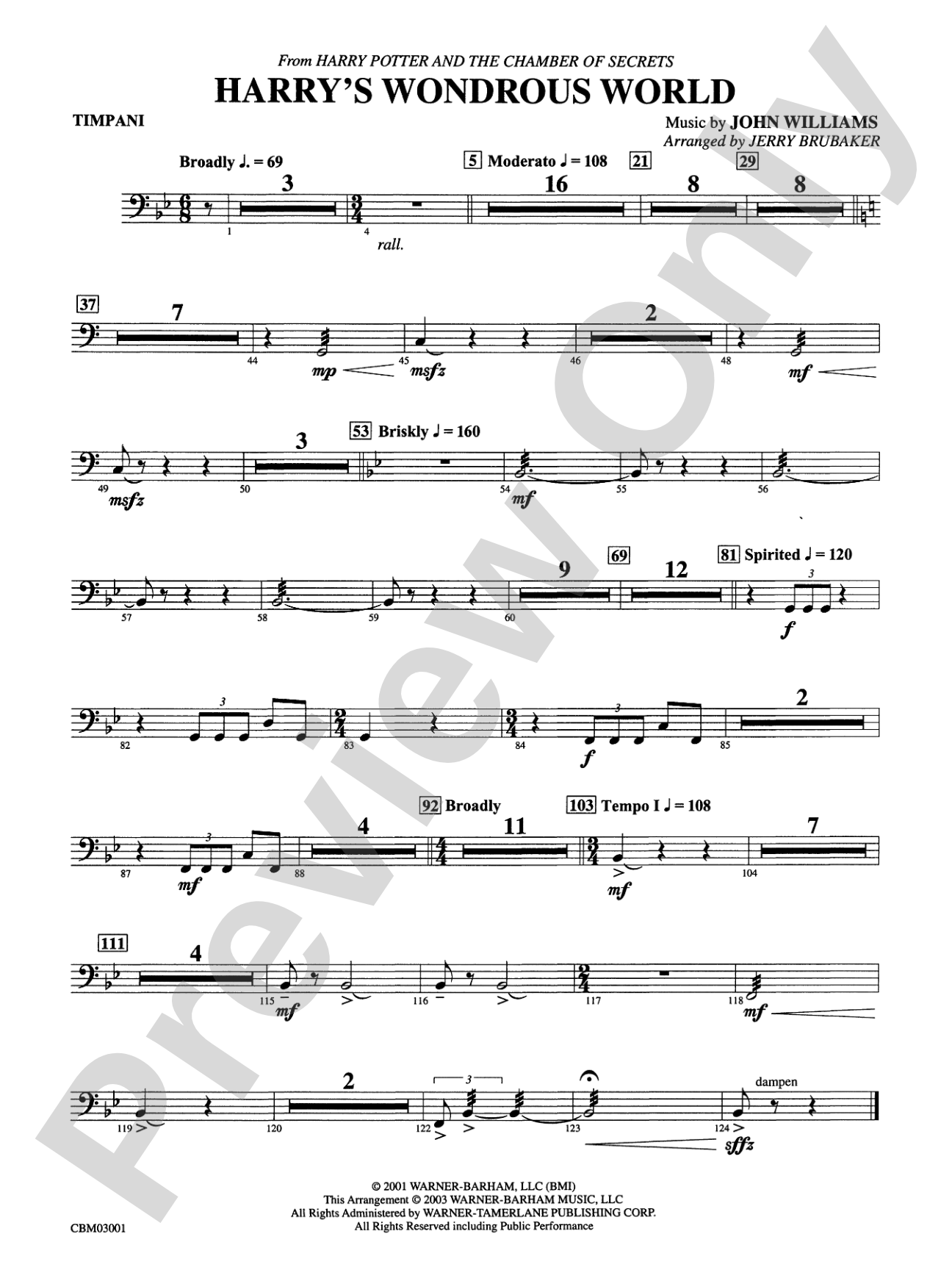 Harry's Wondrous World (from Harry Potter and the Chamber of Secrets): Timpani