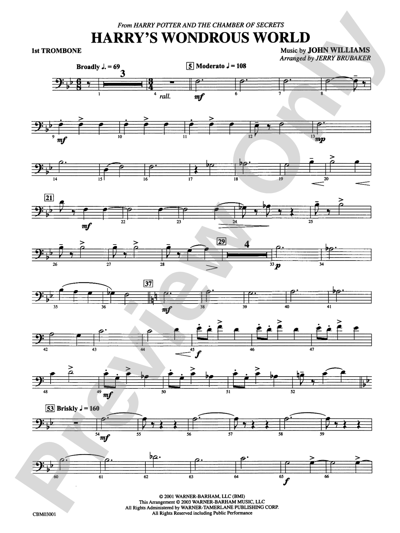 Harry's Wondrous World (from Harry Potter and the Chamber of Secrets): 1st Trombone