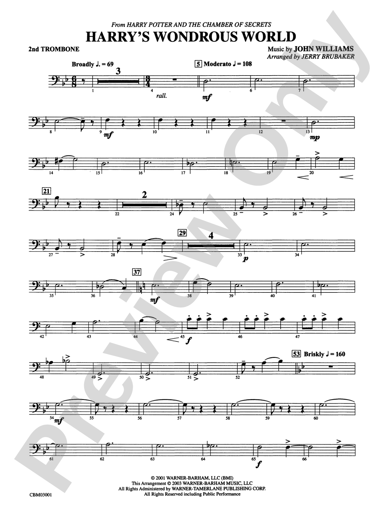 Harry's Wondrous World (from Harry Potter and the Chamber of Secrets): 2nd Trombone