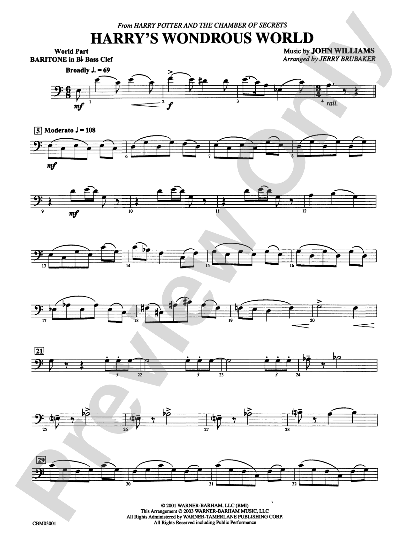 Harry's Wondrous World (from Harry Potter and the Chamber of Secrets): (wp) B-flat Baritone B.C.