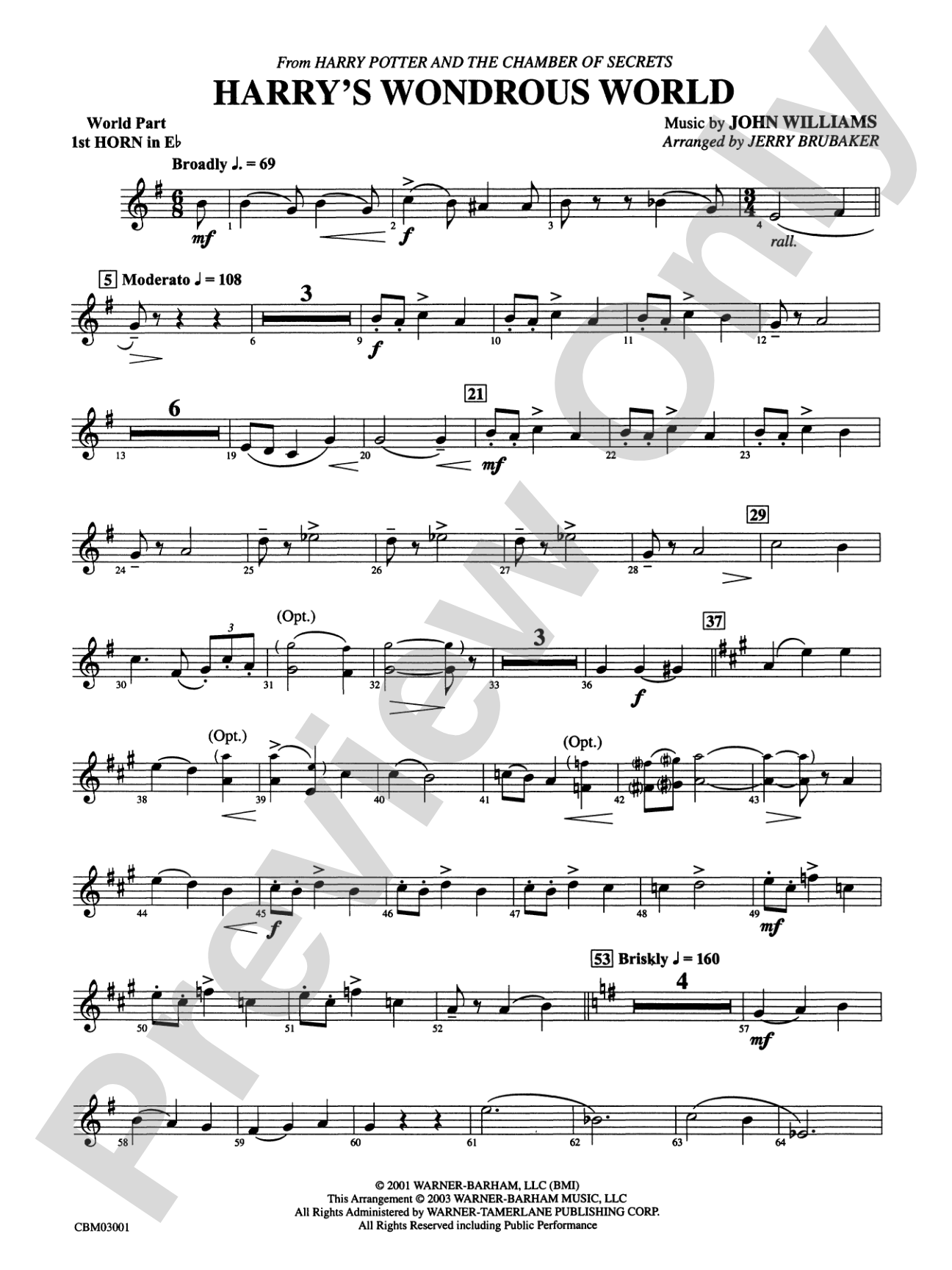 Harry's Wondrous World (from Harry Potter and the Chamber of Secrets): (wp) 1st Horn in E-flat
