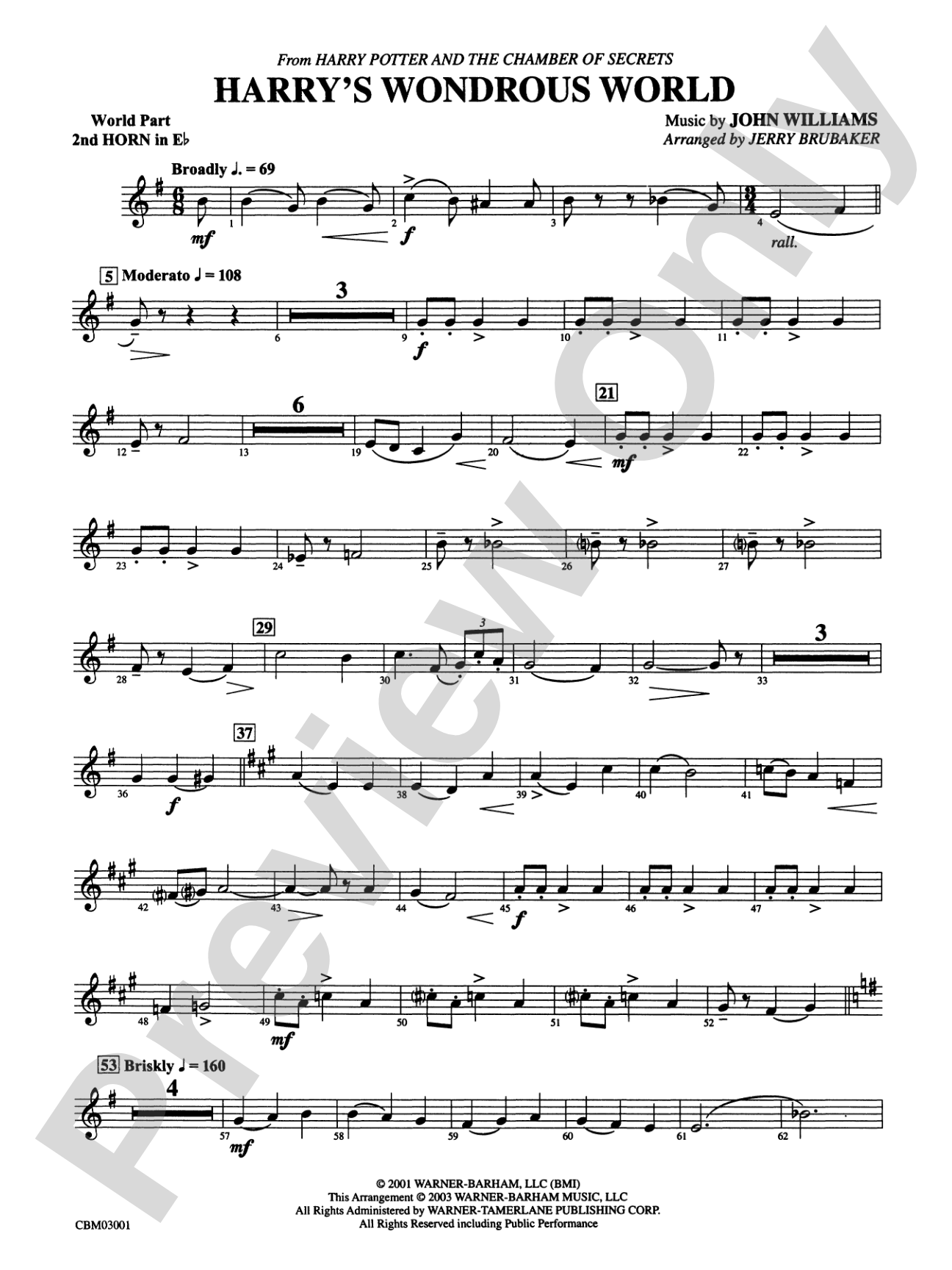 Harry's Wondrous World (from Harry Potter and the Chamber of Secrets): (wp) 2nd Horn in E-flat
