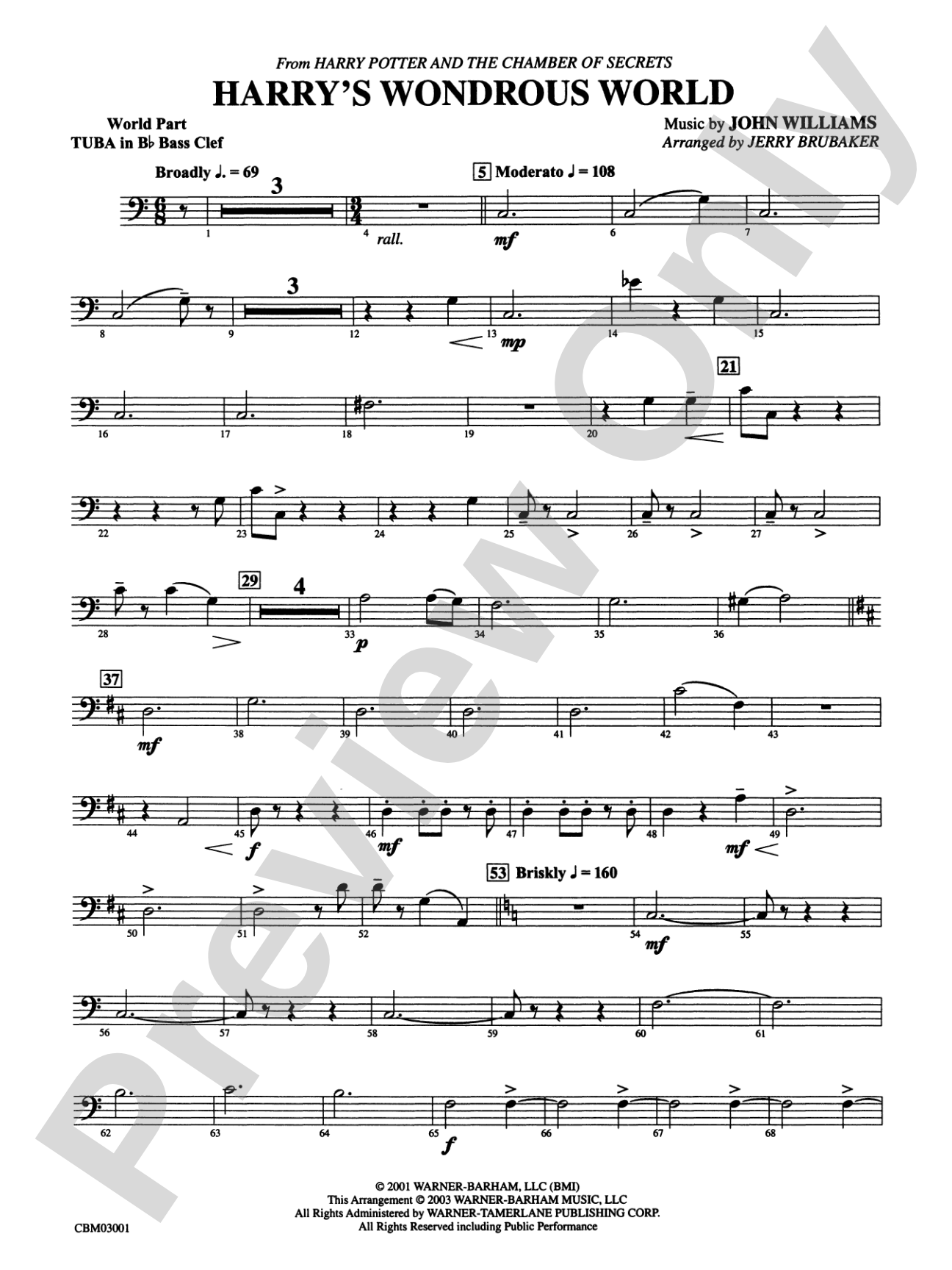 Harry's Wondrous World (from Harry Potter and the Chamber of Secrets): (wp) B-flat Tuba B.C.