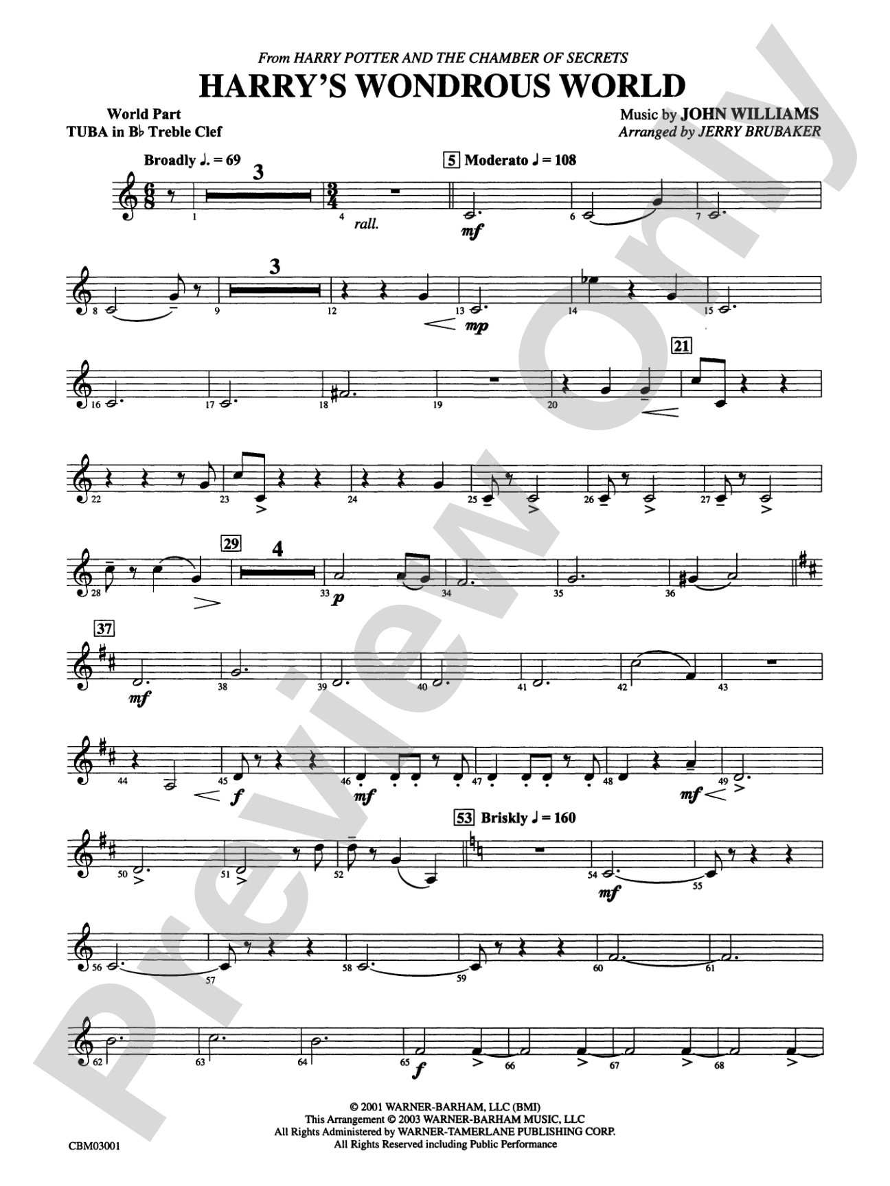 Harry's Wondrous World (from Harry Potter and the Chamber of Secrets): (wp) B-flat Tuba T.C.