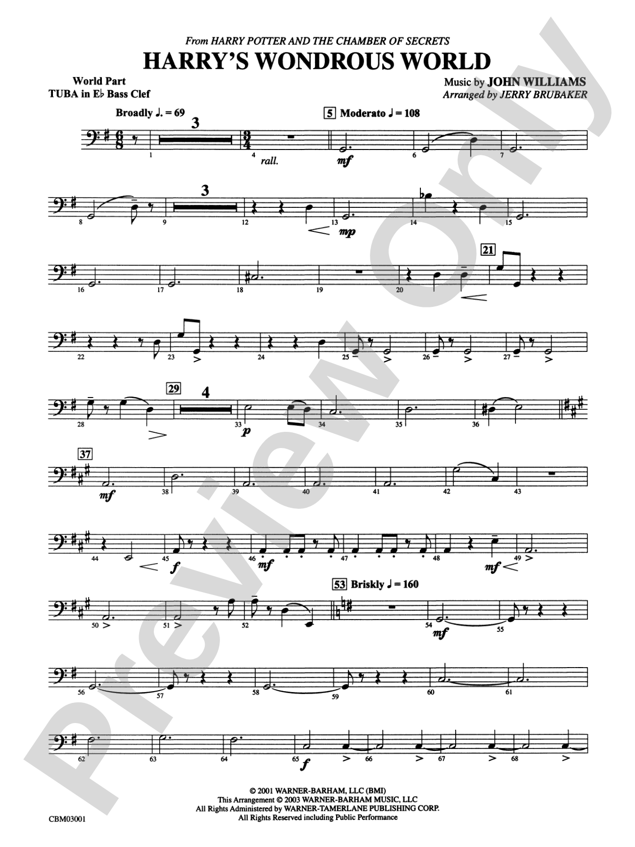 Harry's Wondrous World (from Harry Potter and the Chamber of Secrets): (wp) E-flat Tuba B.C.