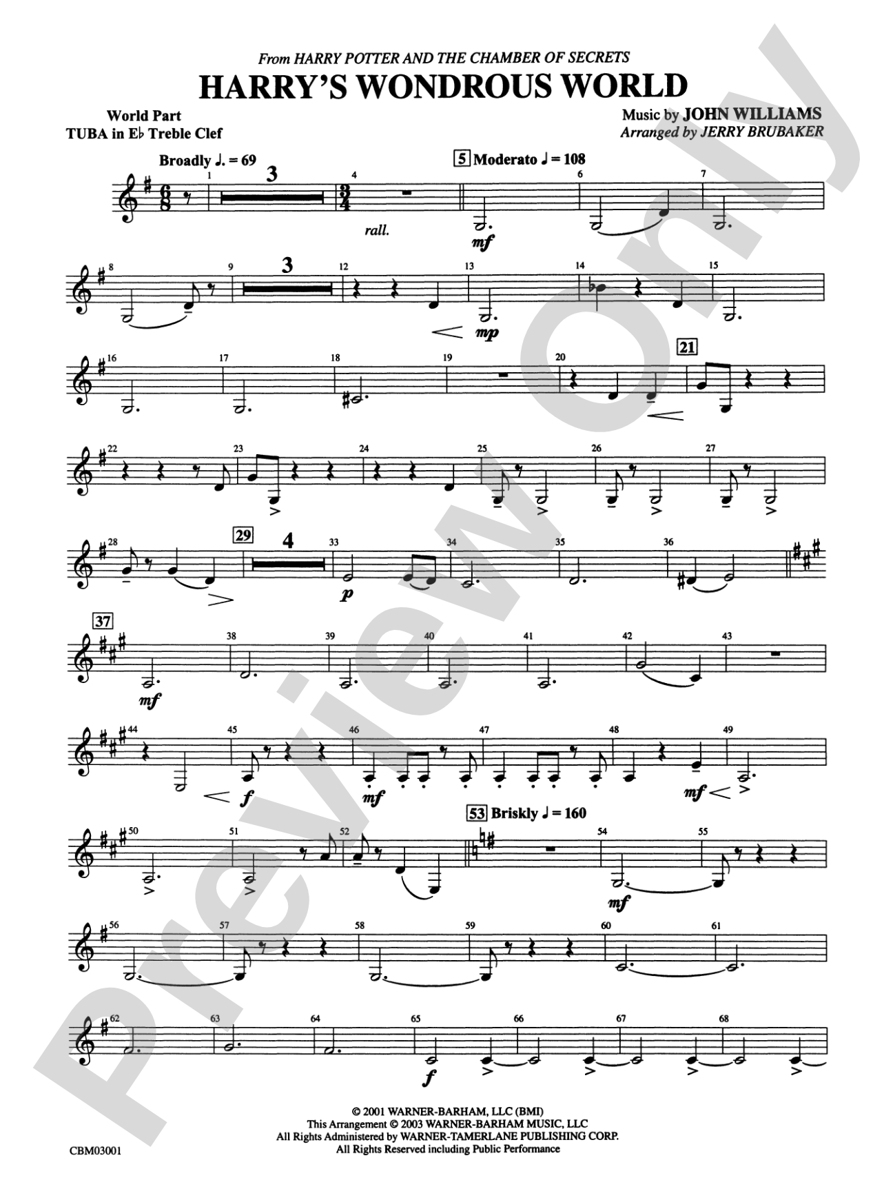 Harry's Wondrous World (from Harry Potter and the Chamber of Secrets): (wp) E-flat Tuba T.C.