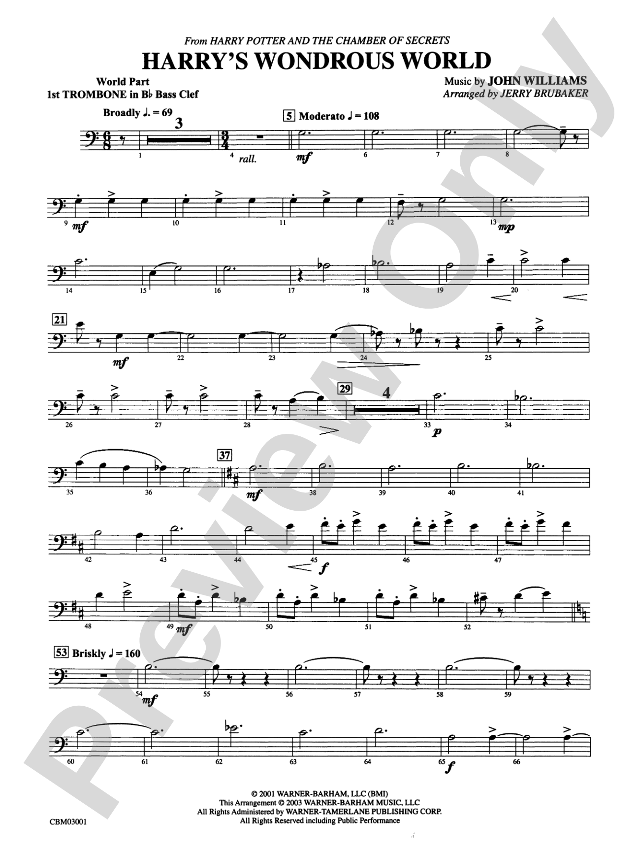 Harry's Wondrous World (from Harry Potter and the Chamber of Secrets): (wp) 1st B-flat Trombone B.C.