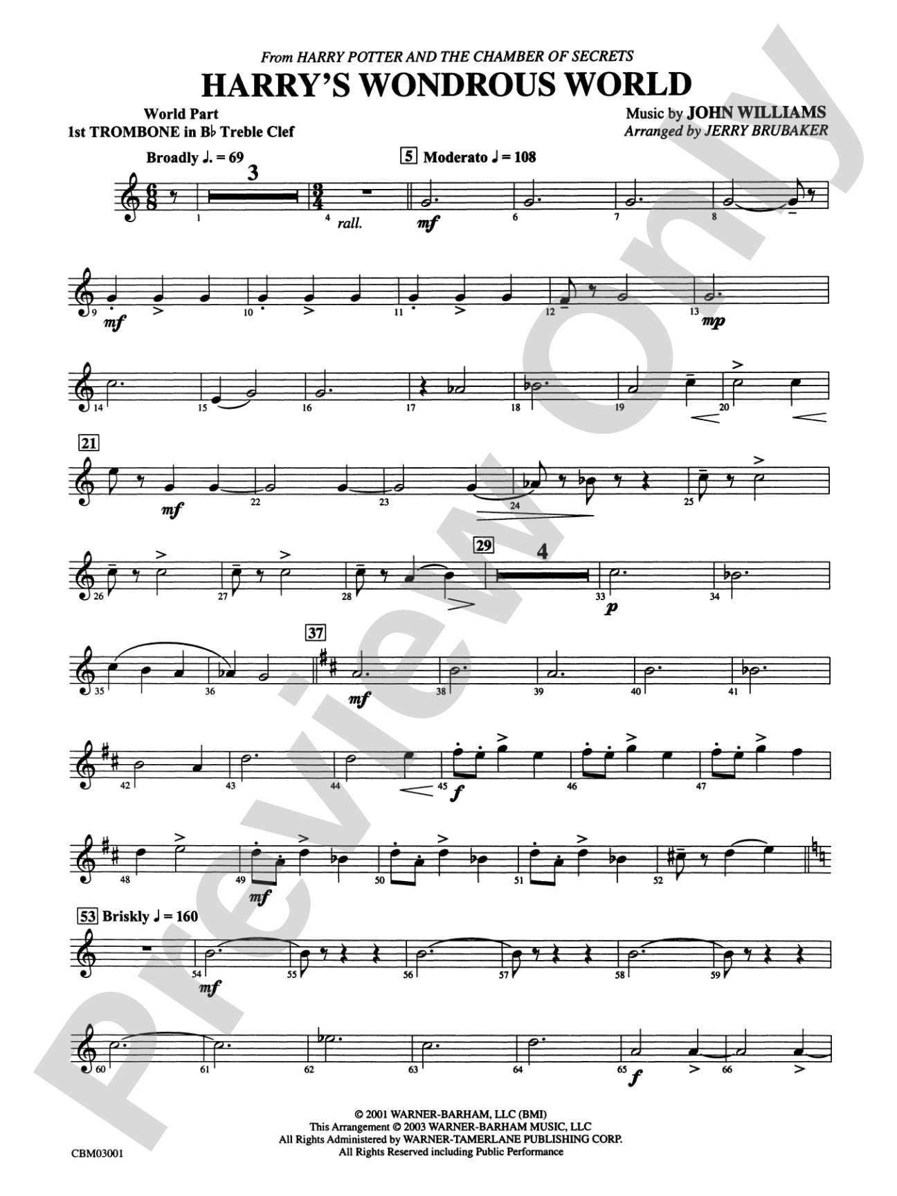 Harry's Wondrous World (from Harry Potter and the Chamber of Secrets): (wp) 1st B-flat Trombone T.C.