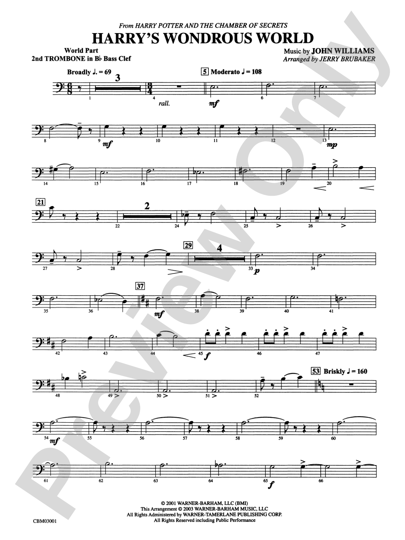 Harry's Wondrous World (from Harry Potter and the Chamber of Secrets): (wp) 2nd B-flat Trombone B.C.